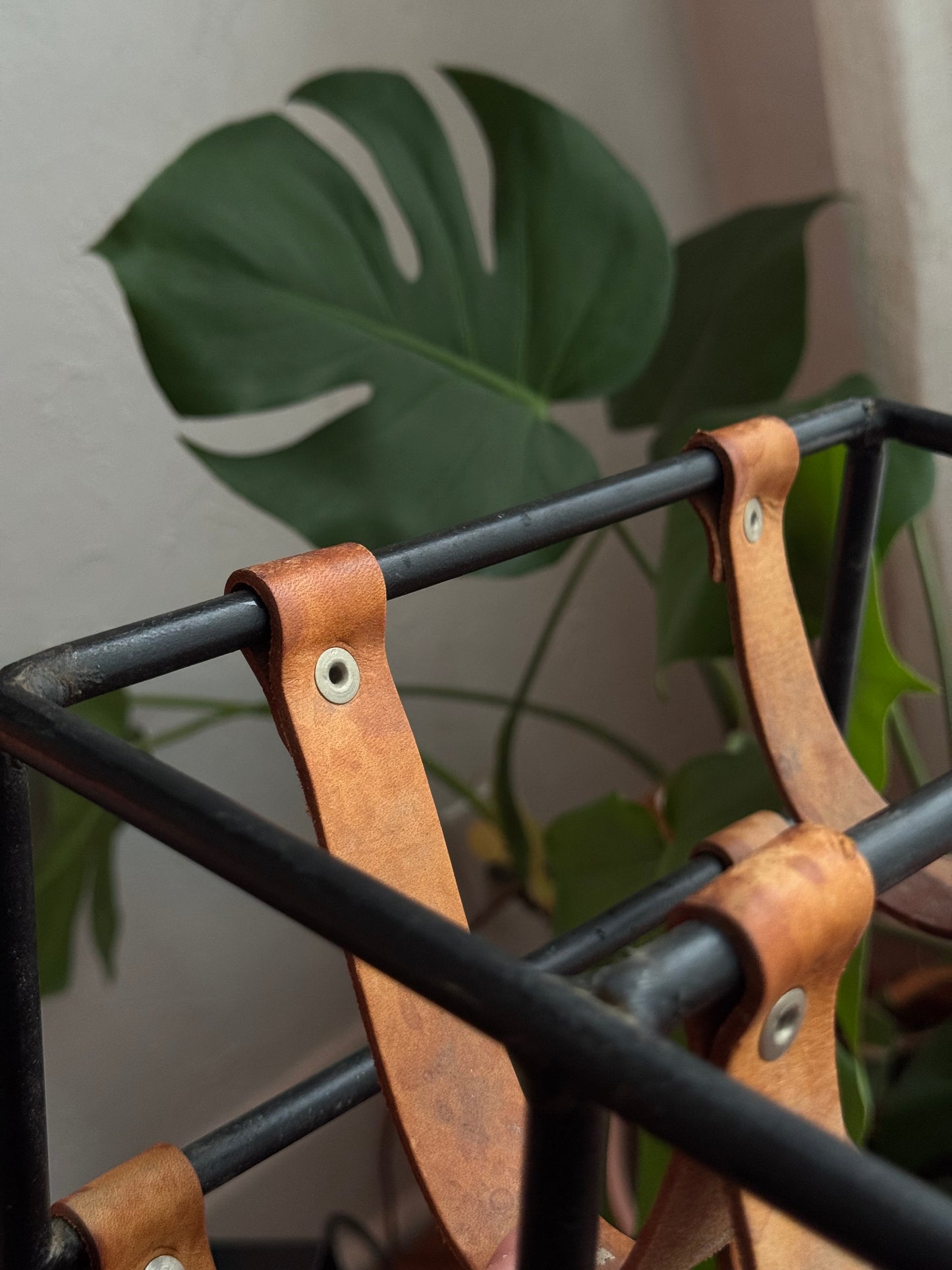 1950s Arthur Umanoff Iron & Leather Wine Rack