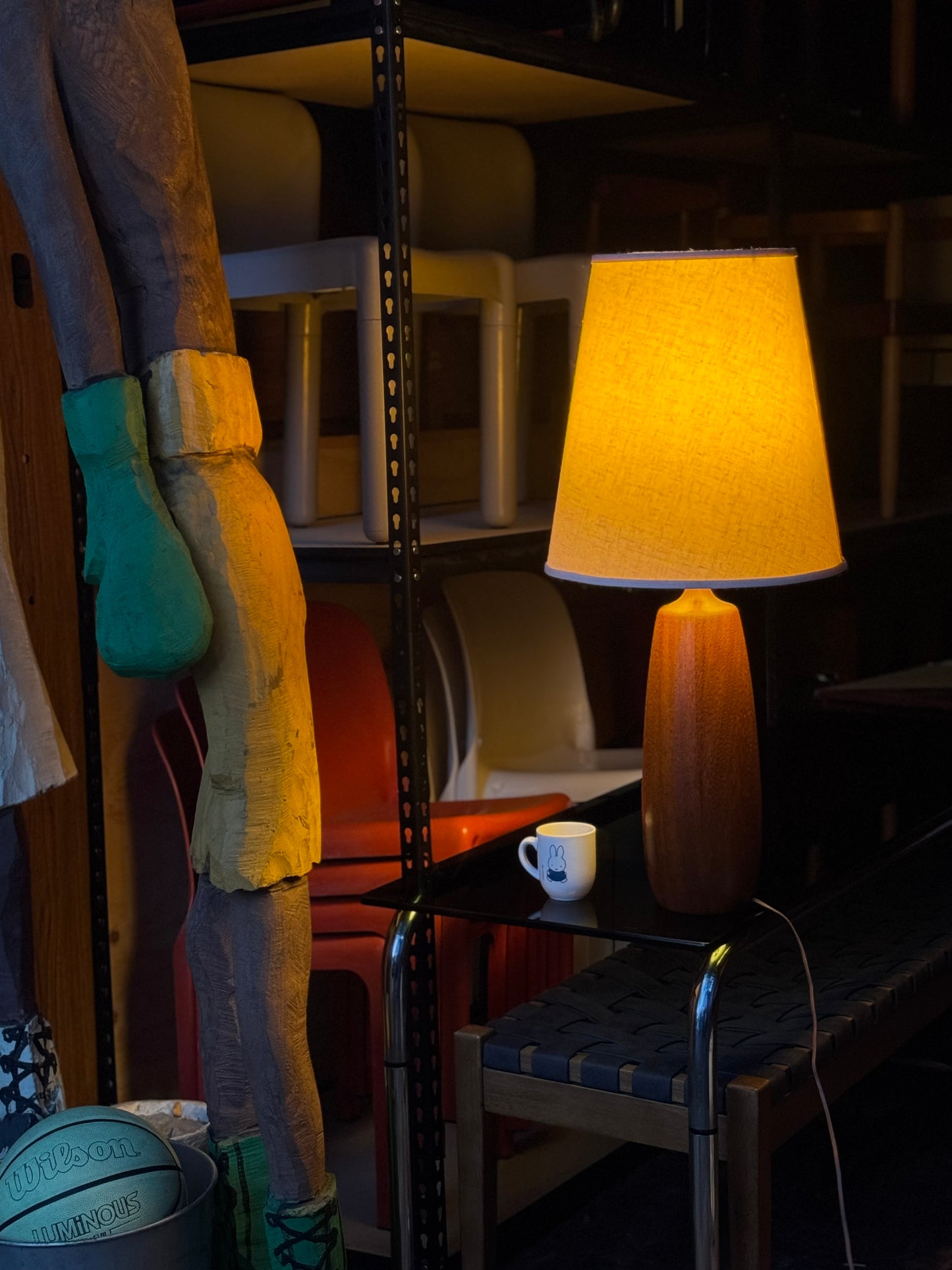 Solid Turned Teak 32” Table Lamp