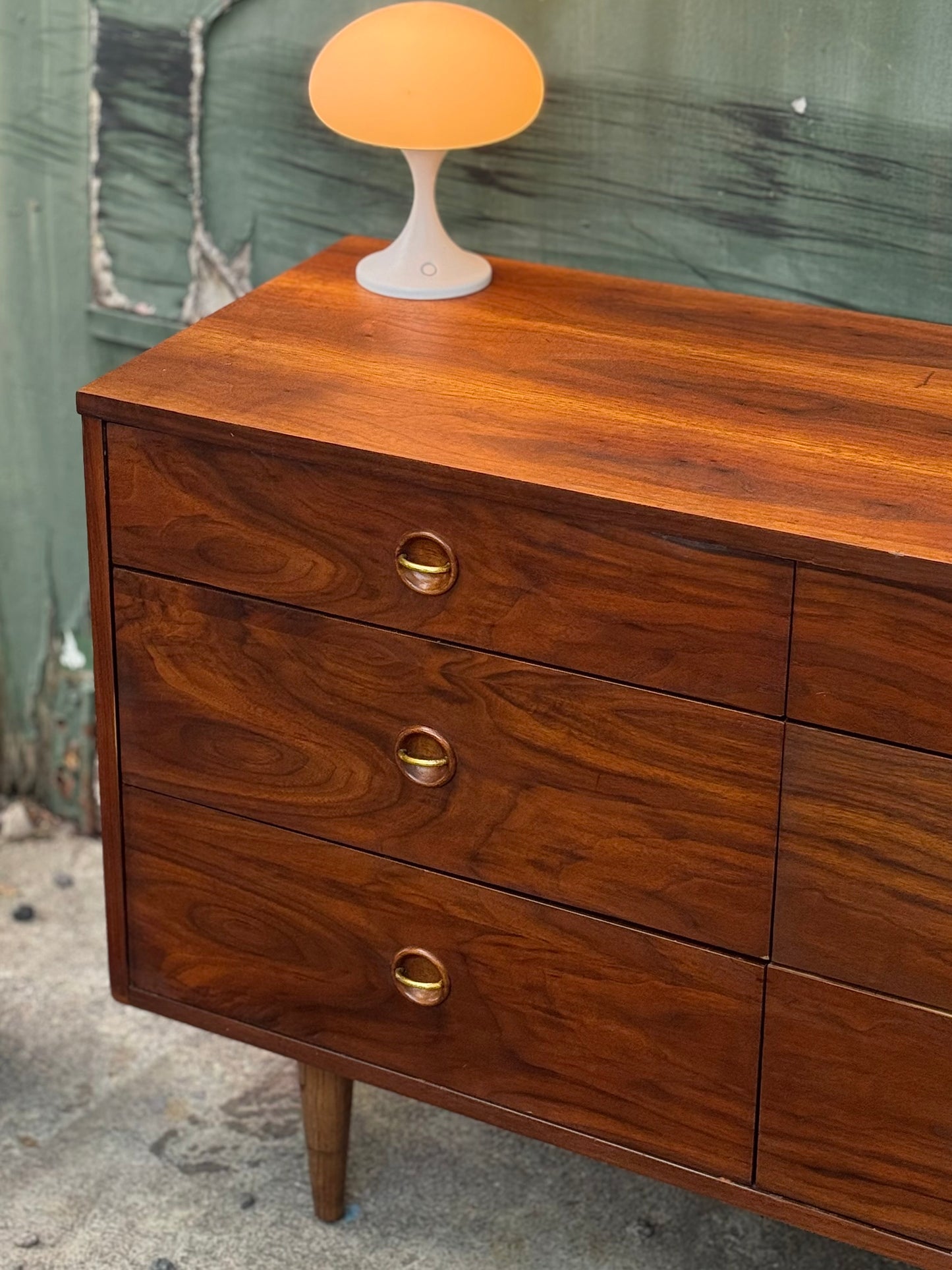 1960s 9-Drawer Walnut Lowboy Dresser by Stanley