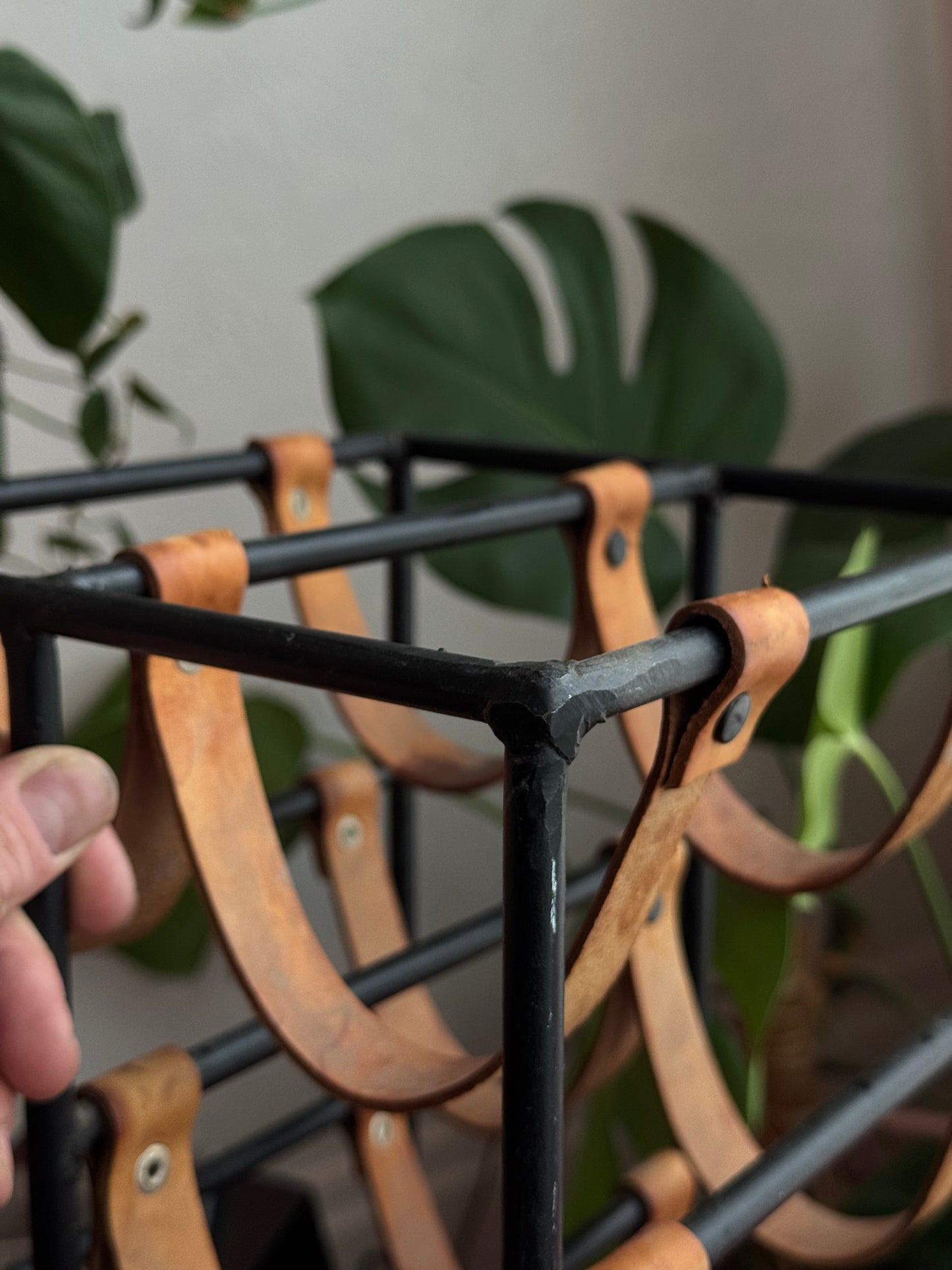 1950s Arthur Umanoff Iron & Leather Wine Rack