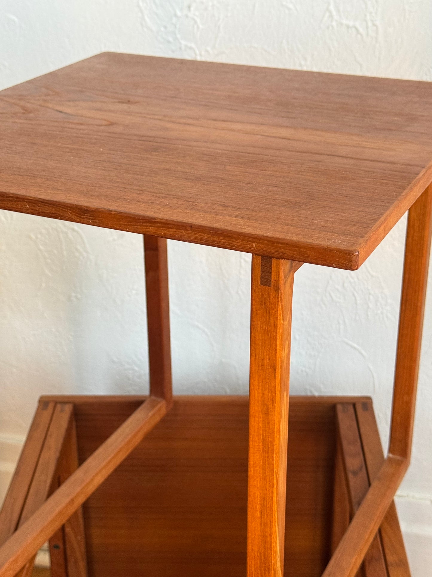 1960s Solid Teak Kai Kristiansen for Vildbjerg Mobelfabrik Cube Side Table Nesting Set of 3