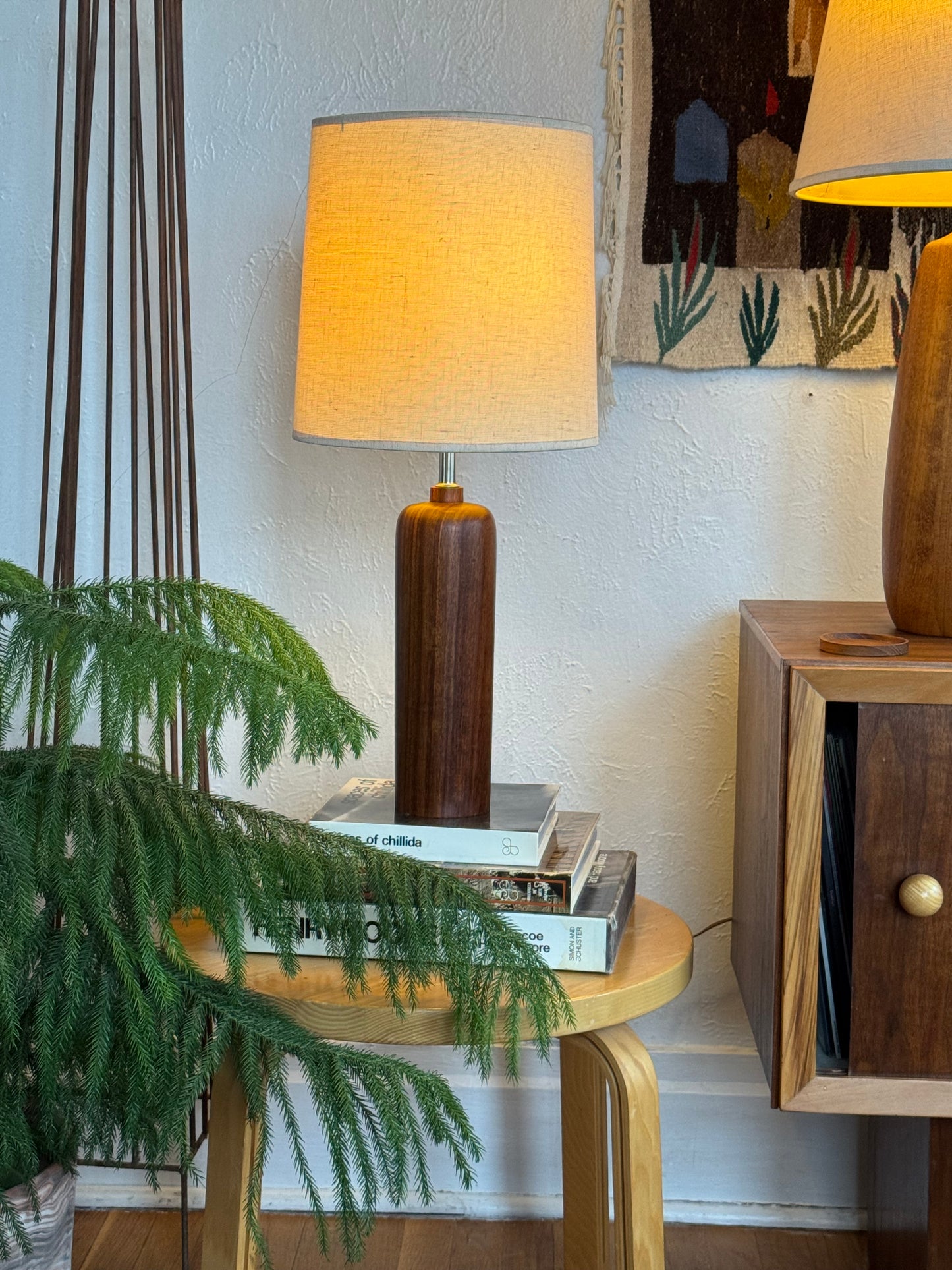 Danish Solid Turned Teak 25” Wine Bottle Lamp
