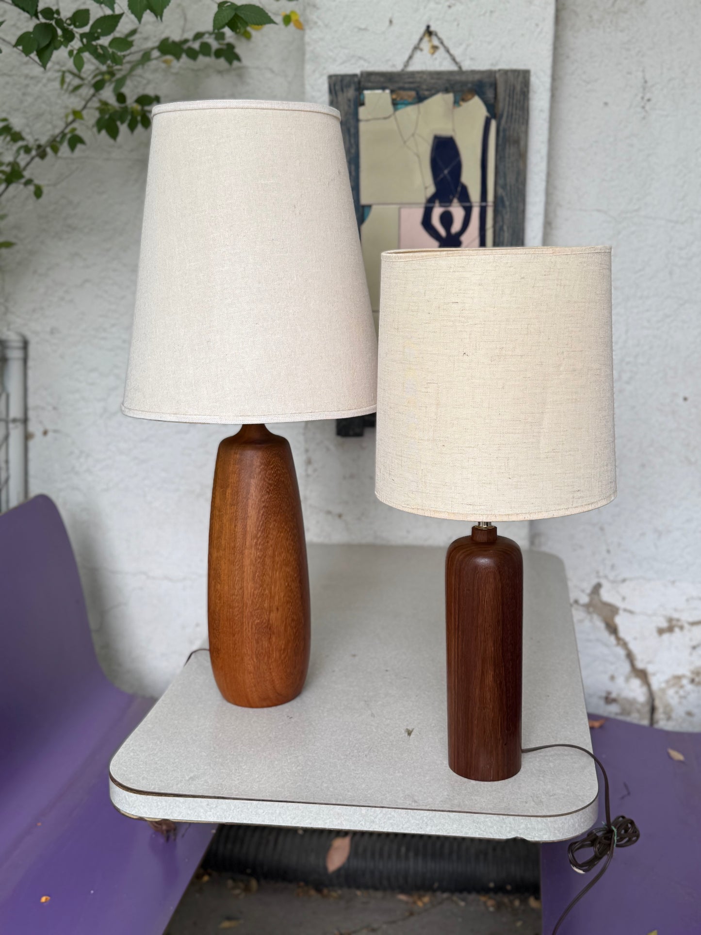 Danish Solid Turned Teak 25” Wine Bottle Lamp