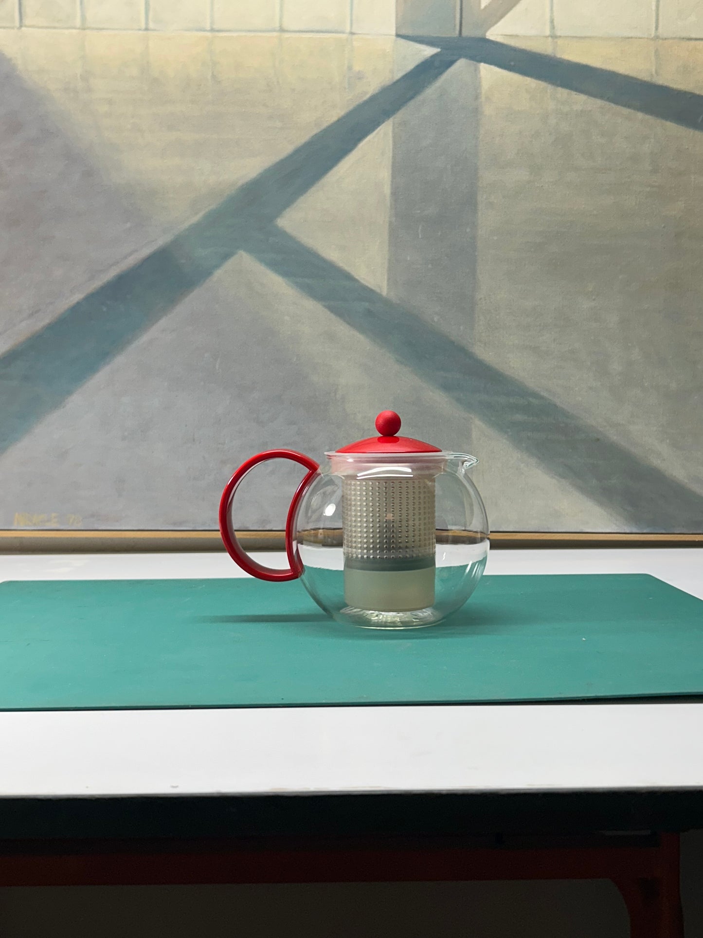 Bodum Assam Glass Tea French Press Red Lid & Handle Plastic Filter 32oz