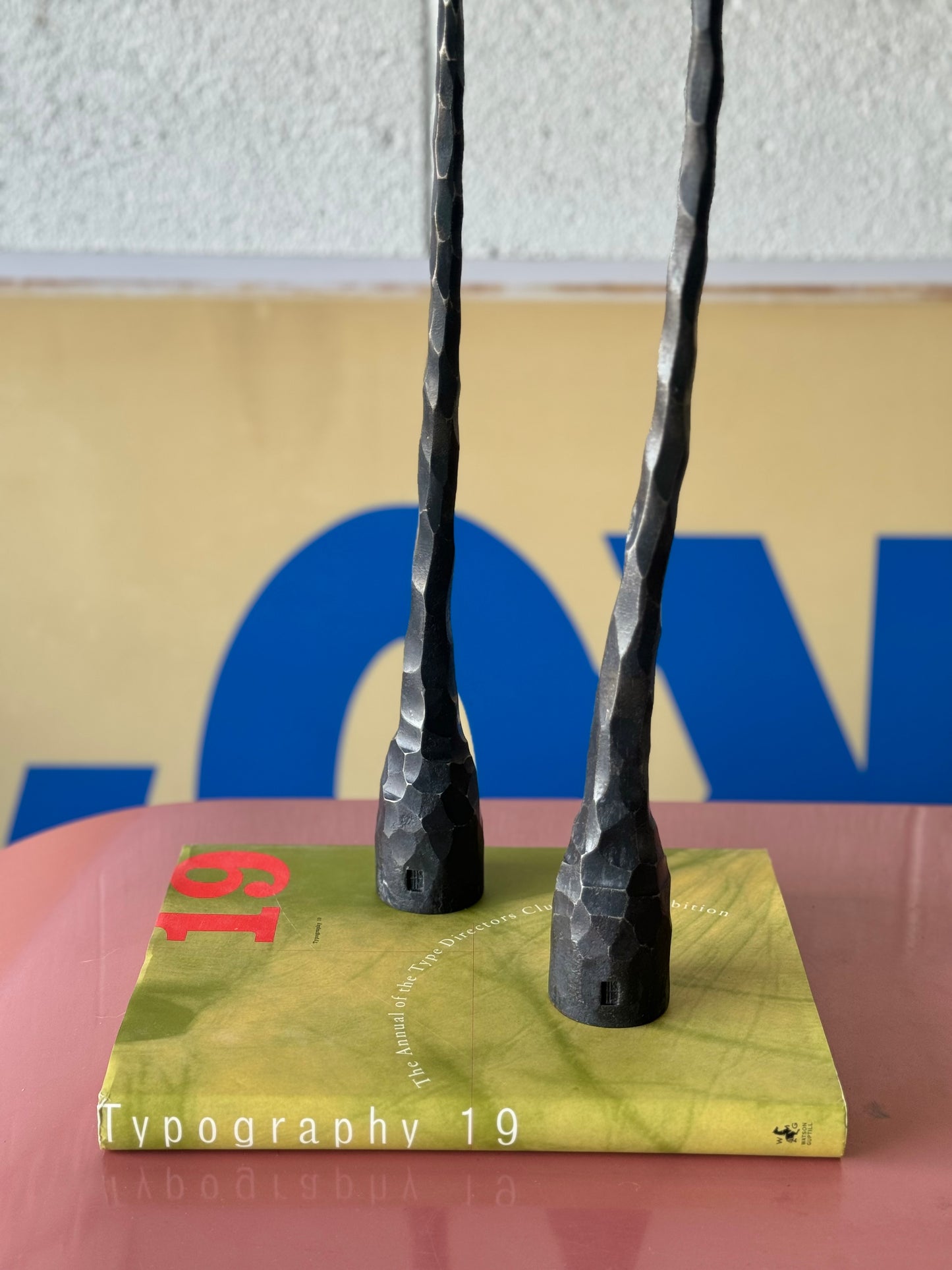 1980s Postmodern Brutalist Cast Iron Candle Holders
