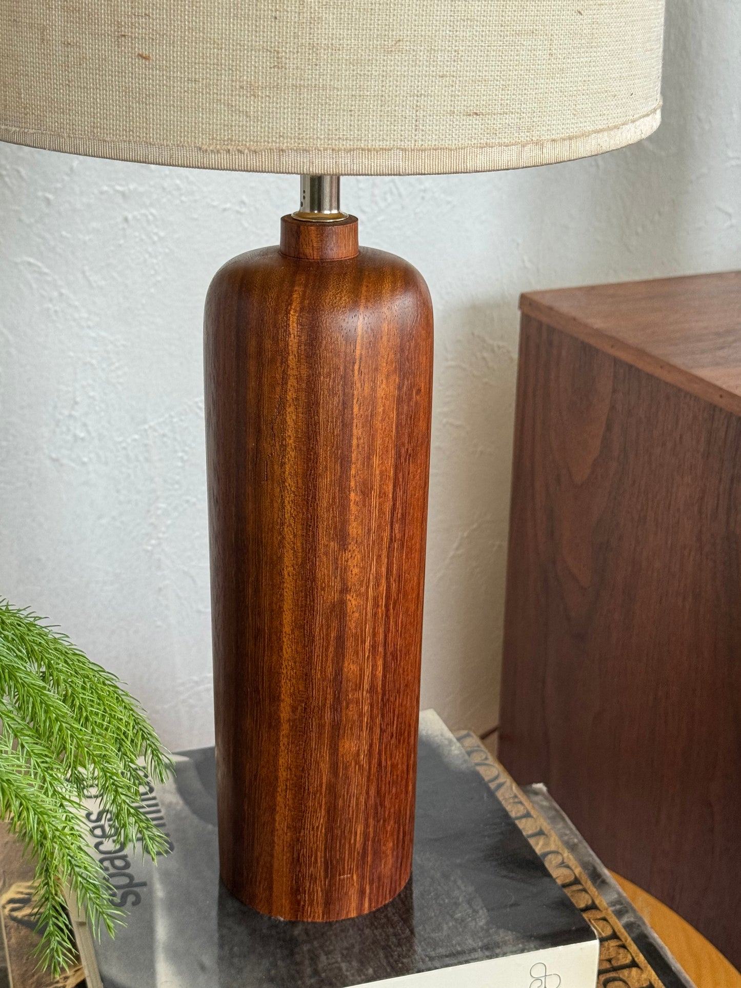 Danish Solid Turned Teak 25” Wine Bottle Lamp