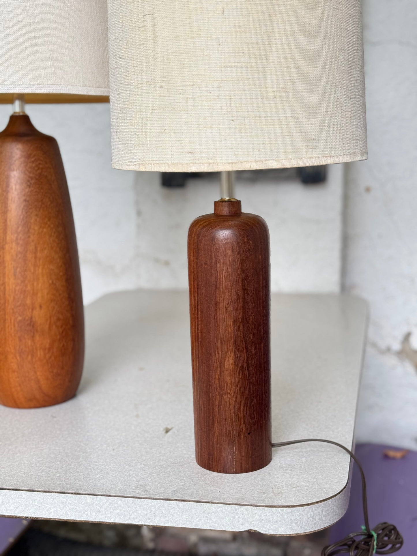 Danish Solid Turned Teak 25” Wine Bottle Lamp