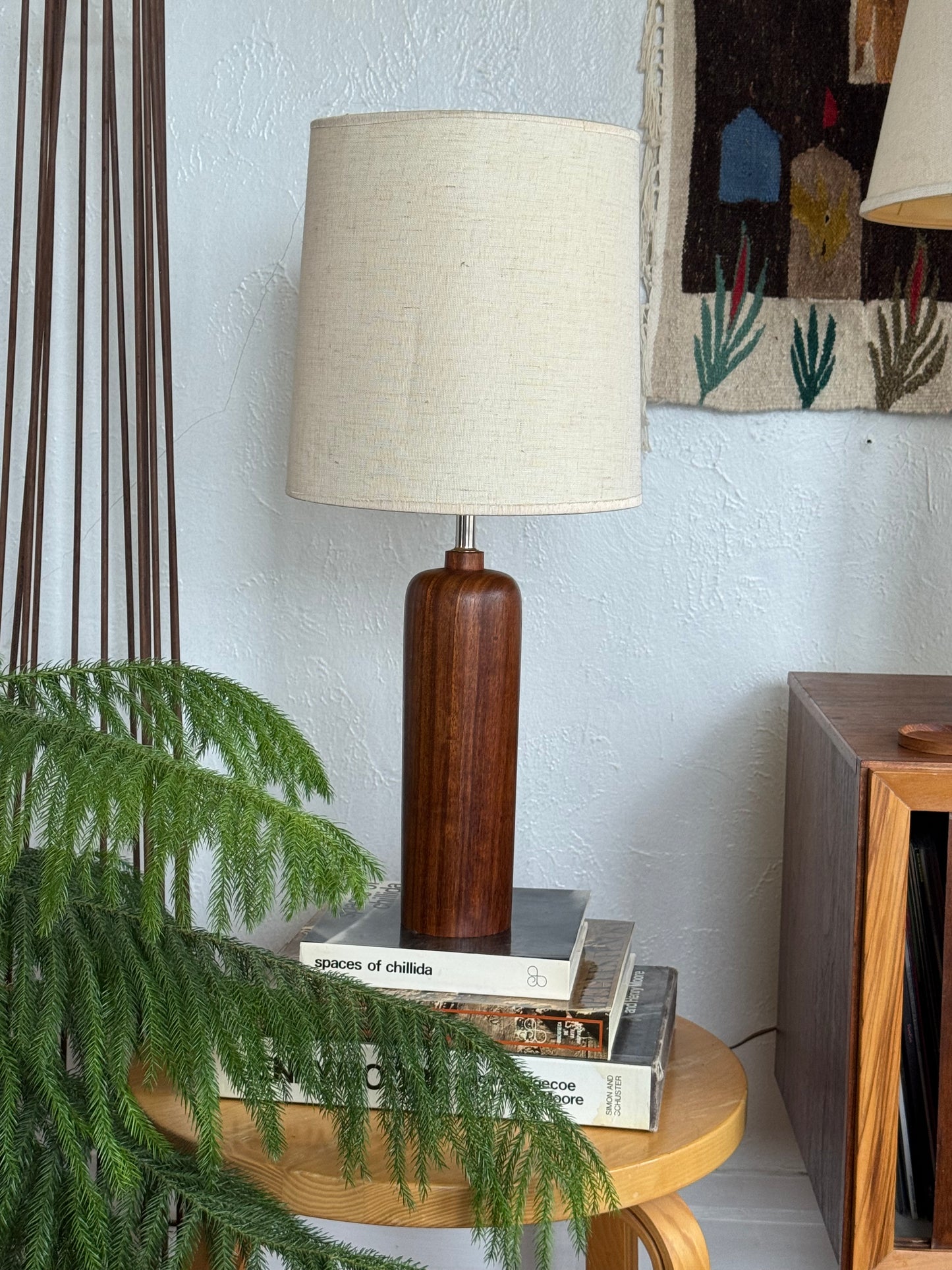 Danish Solid Turned Teak 25” Wine Bottle Lamp