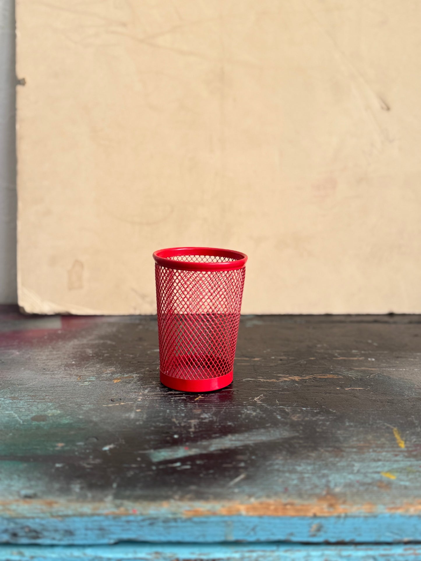 Red Metal Pen Holder