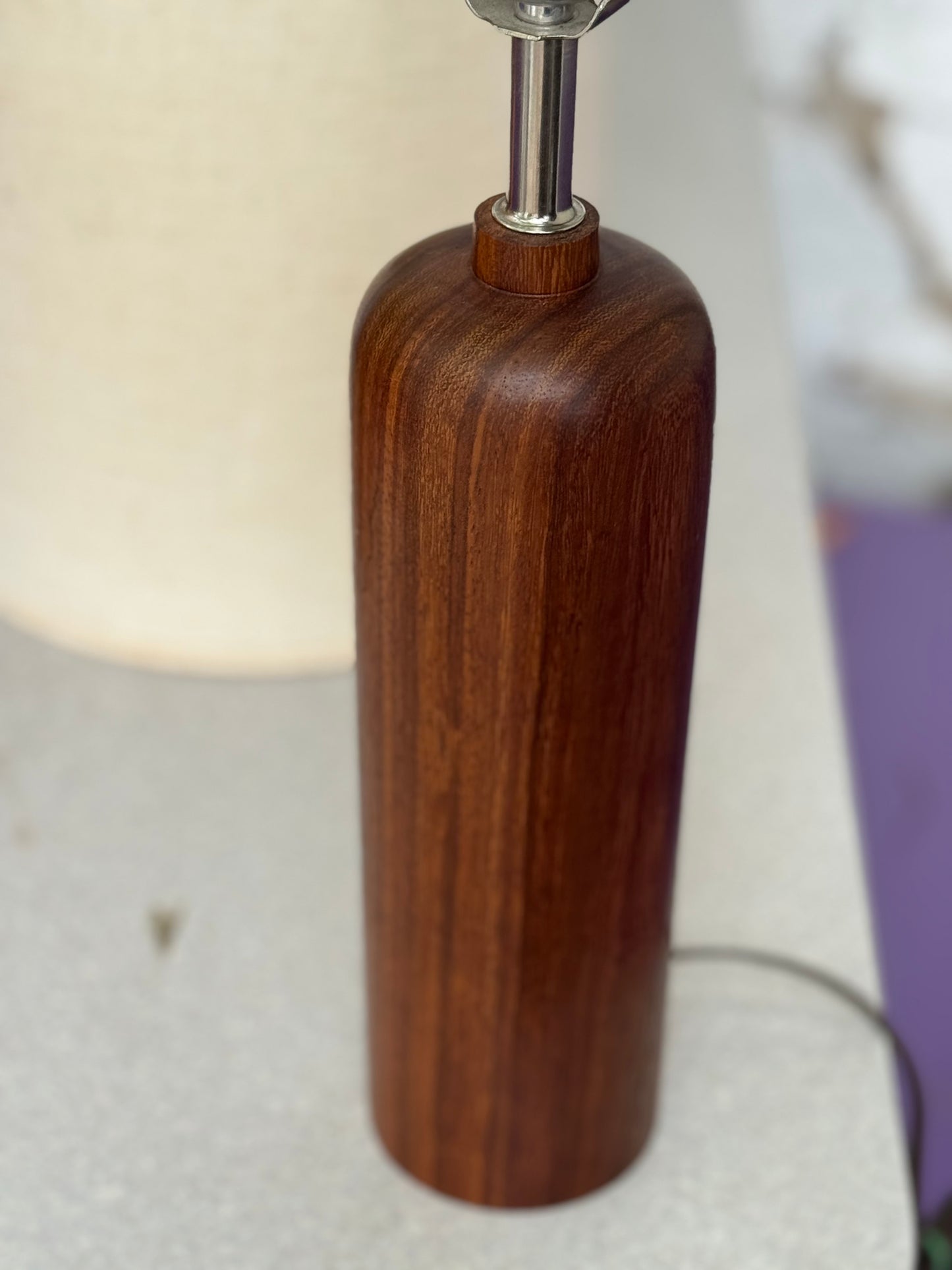 Danish Solid Turned Teak 25” Wine Bottle Lamp
