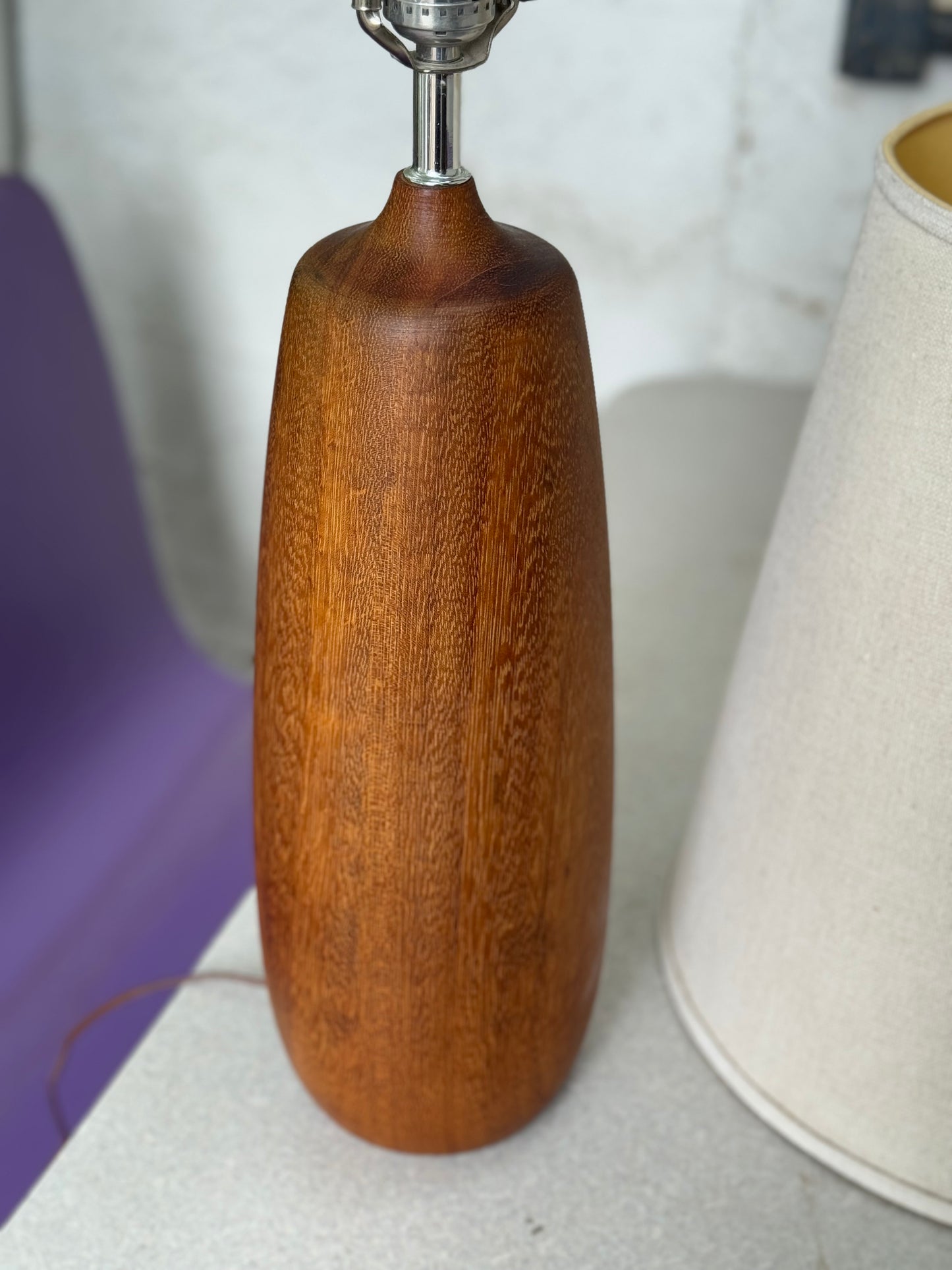 Solid Turned Teak 32” Table Lamp