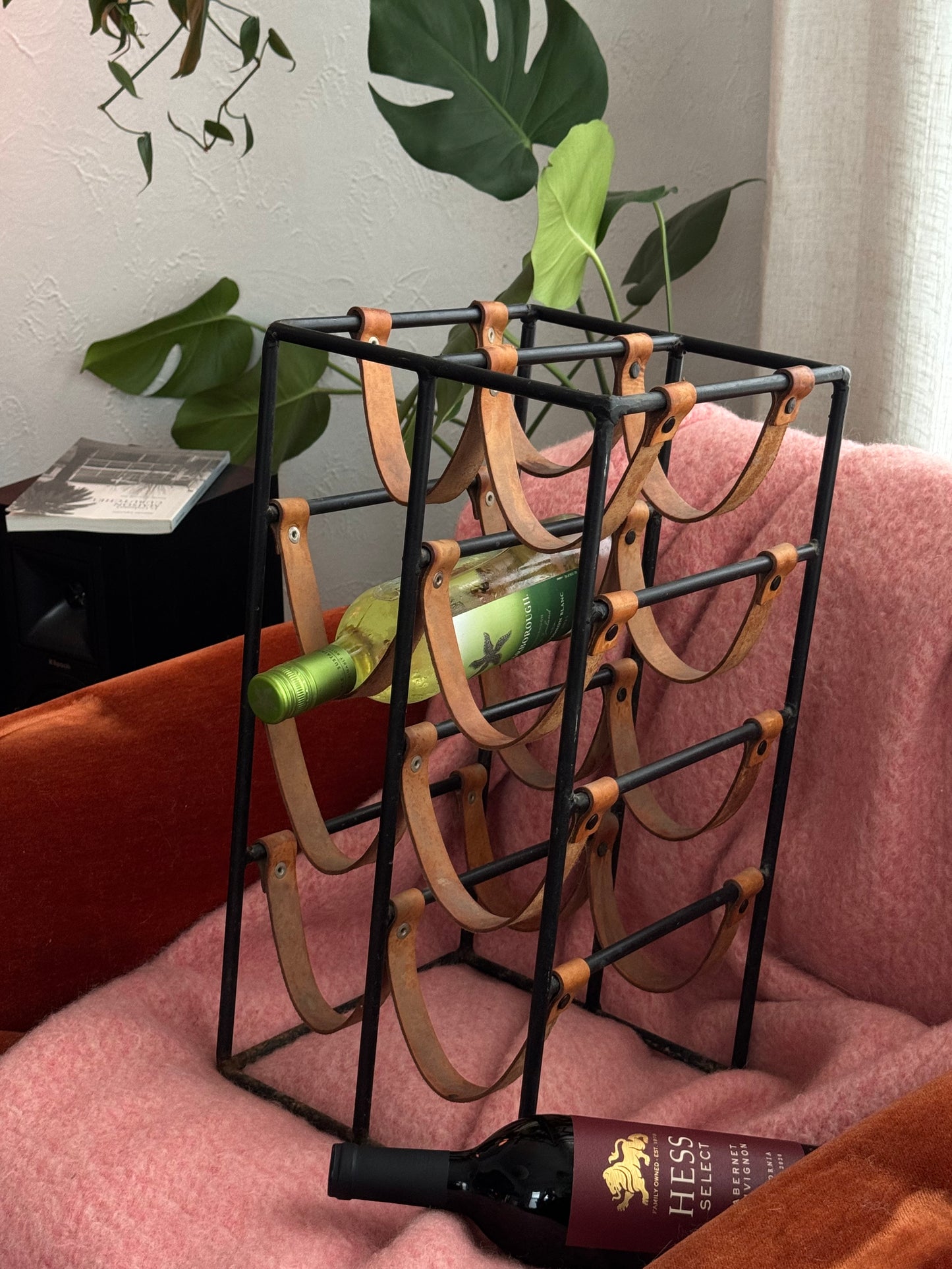 1950s Arthur Umanoff Iron & Leather Wine Rack