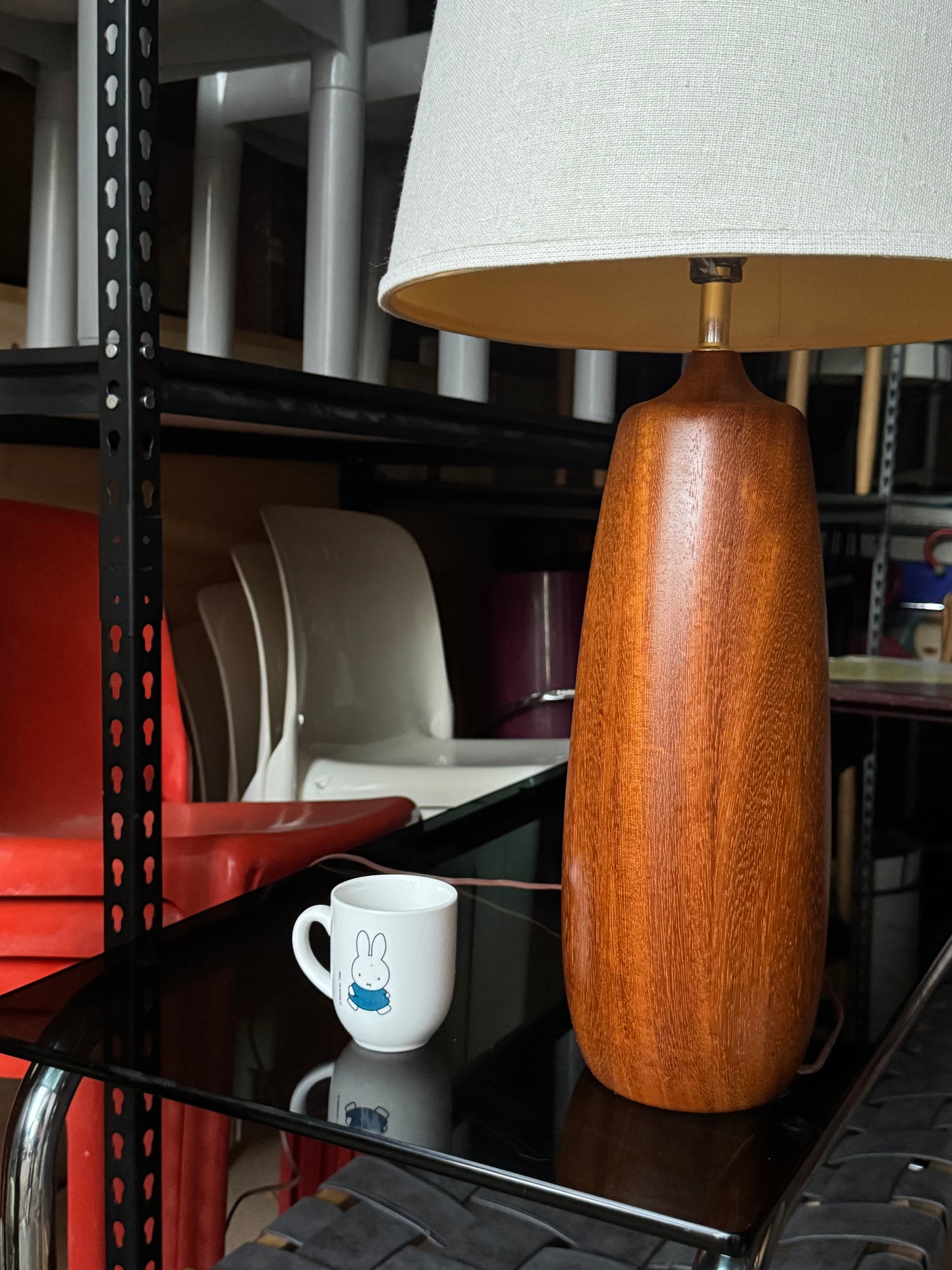 Solid Turned Teak 32” Table Lamp