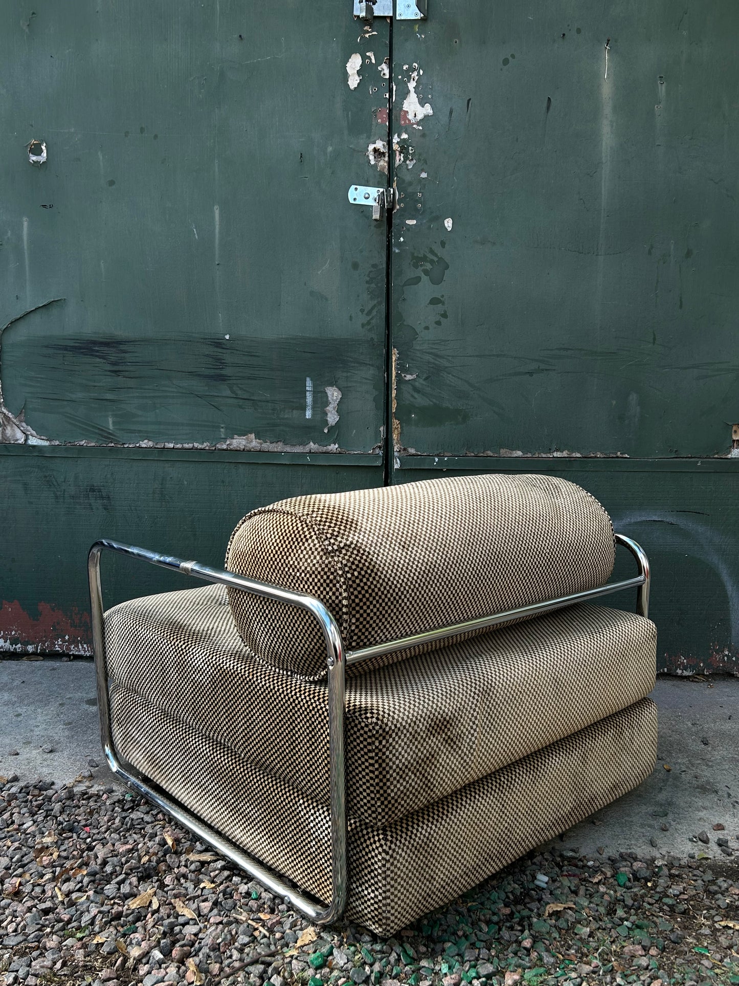 1970s German Velvet & Chrome Fold-Out Lounge