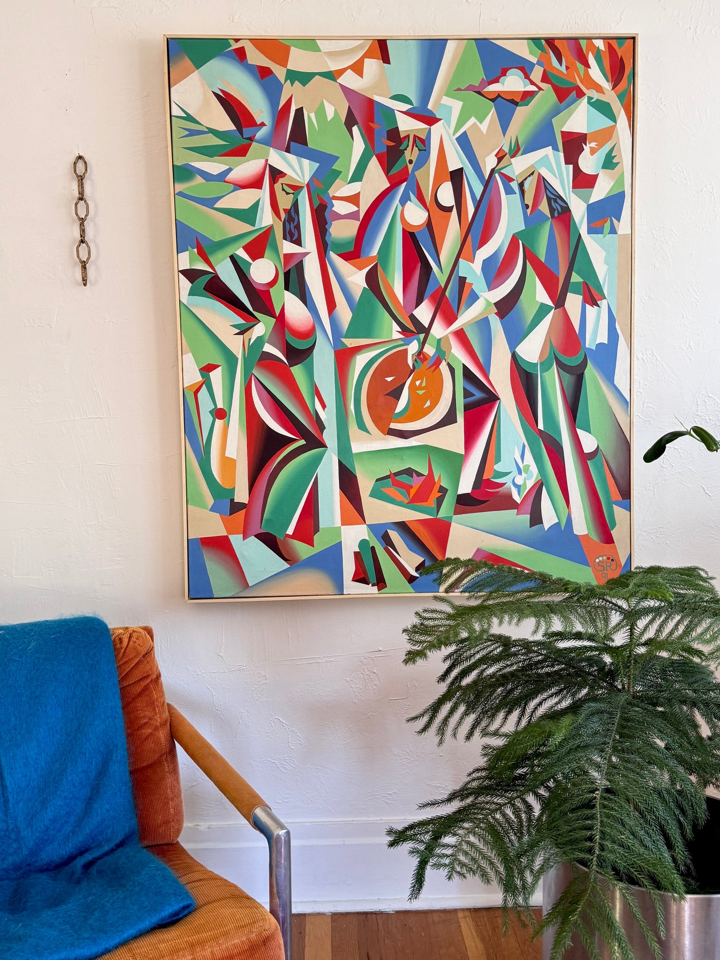 "Sumalyak" Vintage Cubist Oil Painting by R. Salidzhanov (1991)