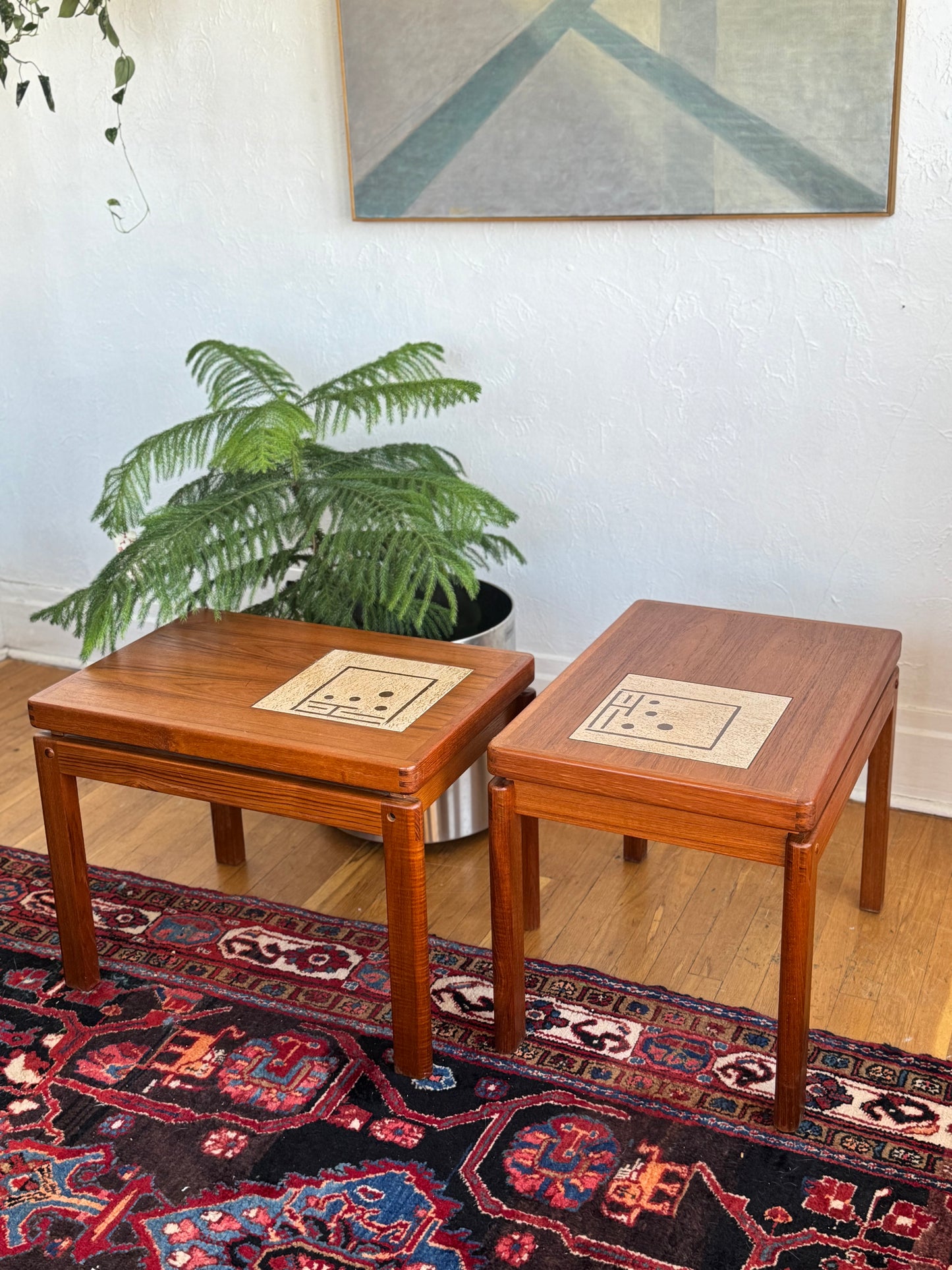 1960s HW Klein for Bramin Solid Teak Tile Inlay Table Set