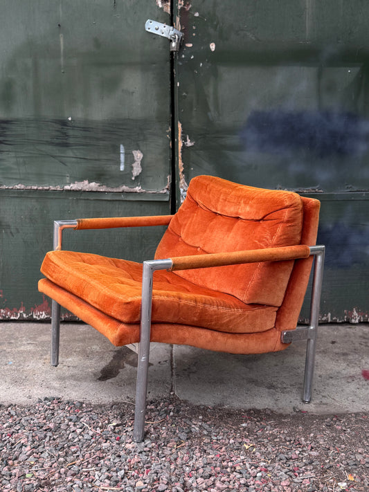 1970s Orange Velvet Corduroy Lounge Chair