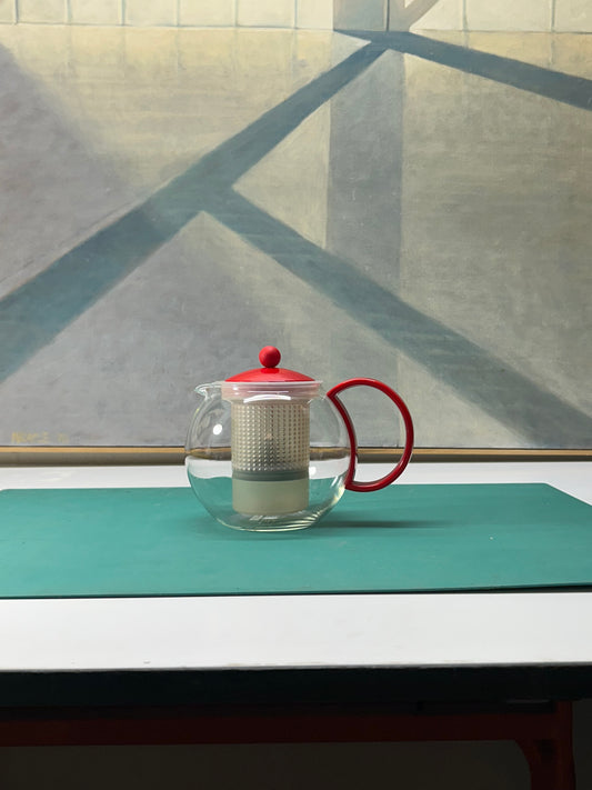 Bodum Assam Glass Tea French Press Red Lid & Handle Plastic Filter 32oz