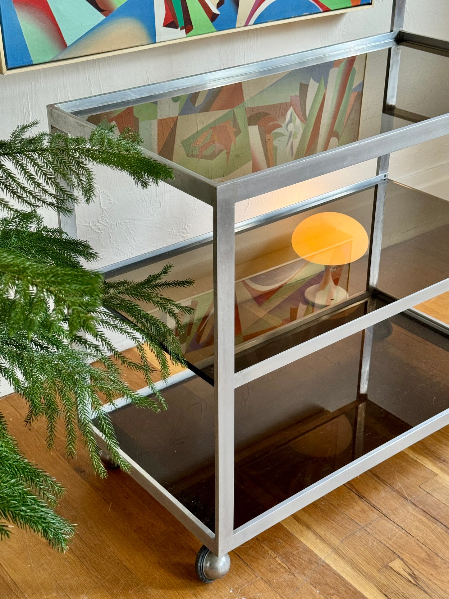 1950s 3-tier Smoked Glass Hifi Cart