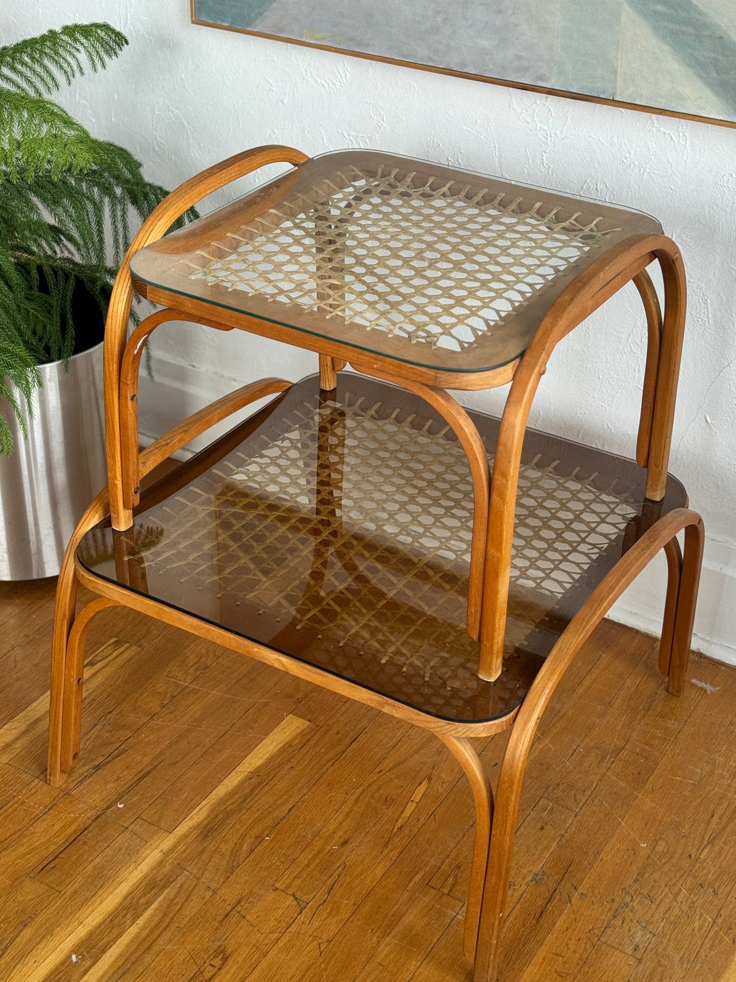 Woven Rawhide Side Table & Coffee Table by Carl Koch for Vermont Tubbs