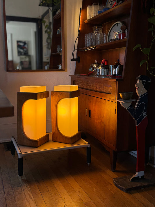 Solid Oak Mid Century Table Lamps