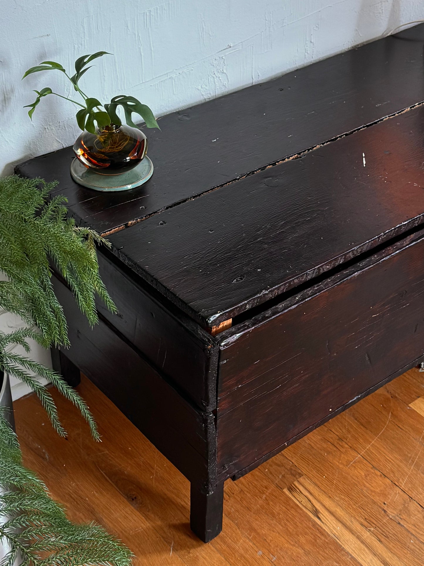 Handmade Antique Shipping Crate Bench / Record Console / Chest / Coffee Table