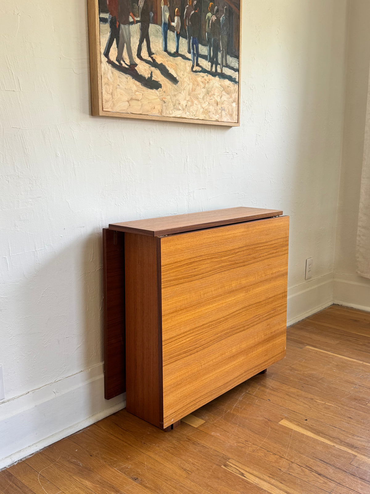 Danish Teak Flap-Leaf Hideaway Dining Table / Desk / Console