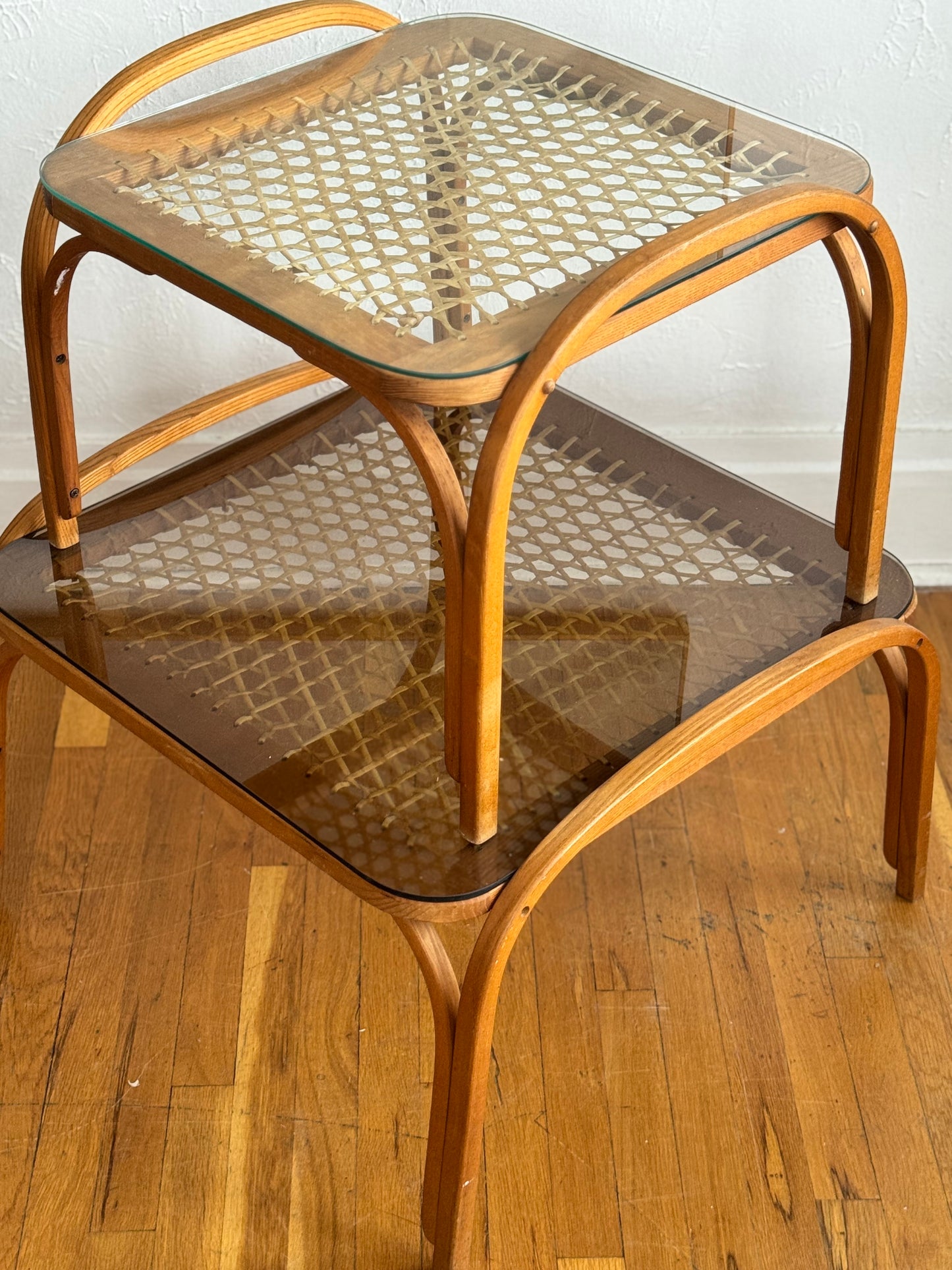 Woven Rawhide Side Table & Coffee Table by Carl Koch for Vermont Tubbs