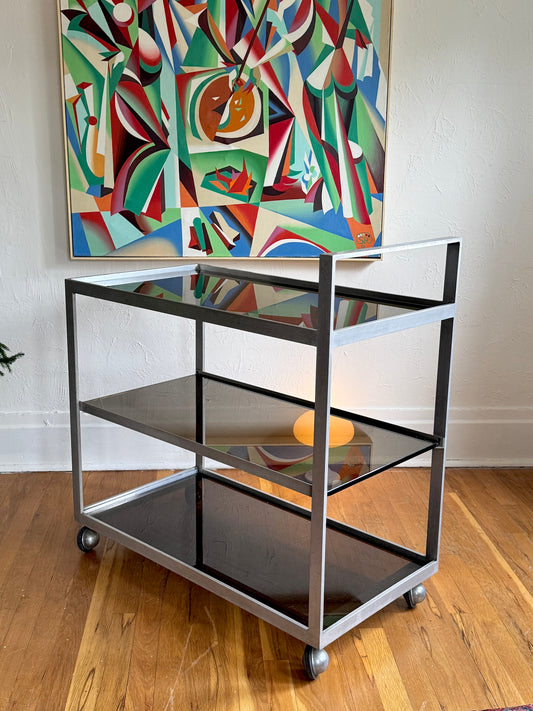 1950s 3-tier Smoked Glass Hifi Cart