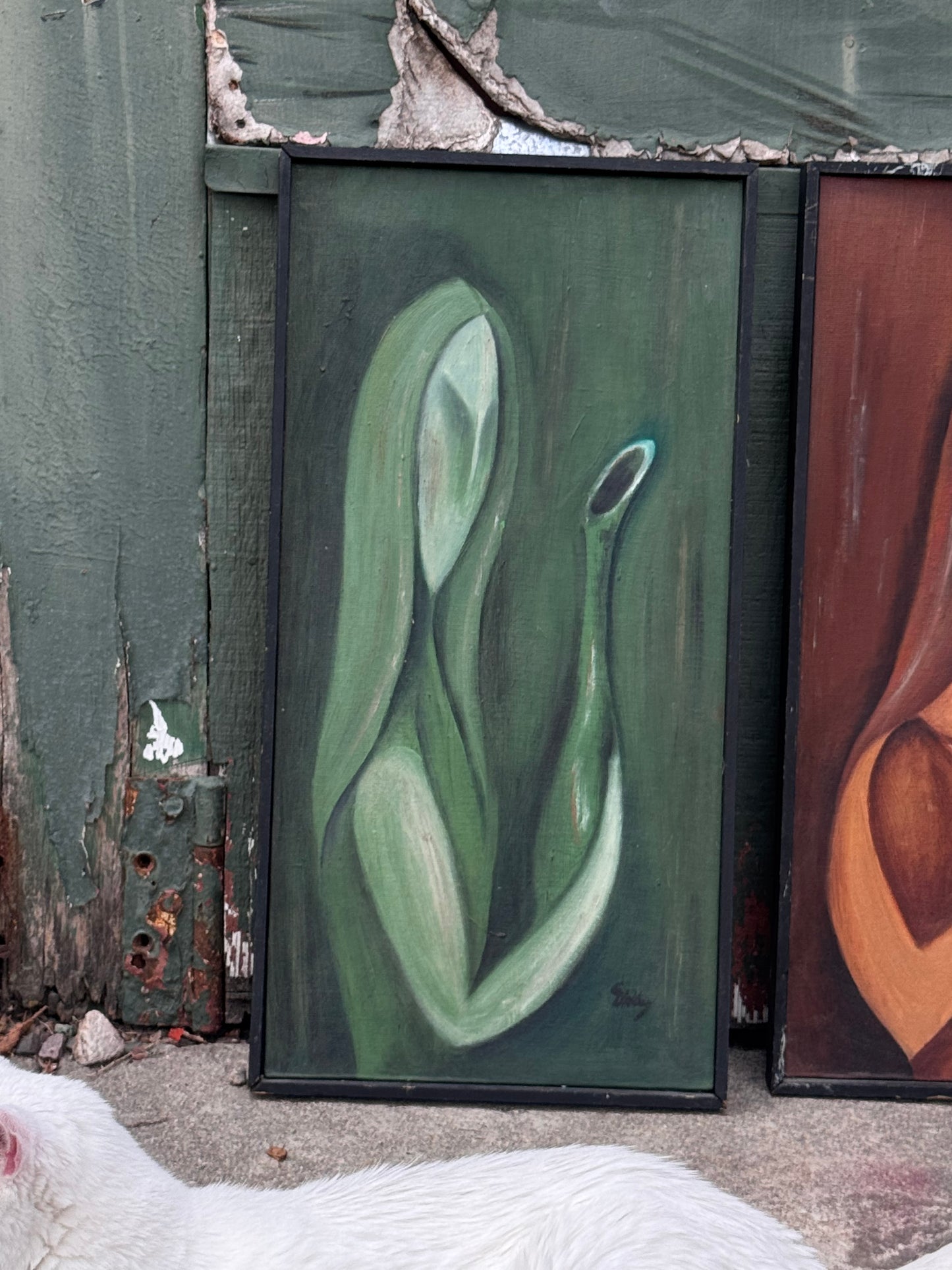 Mid Century Cubist Oil Painting 1 (Green)