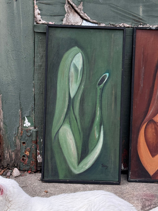 Mid Century Cubist Oil Painting 1 (Green)