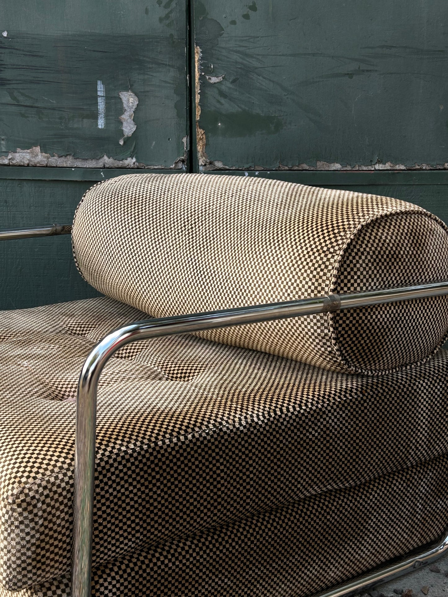 1970s German Velvet & Chrome Fold-Out Lounge