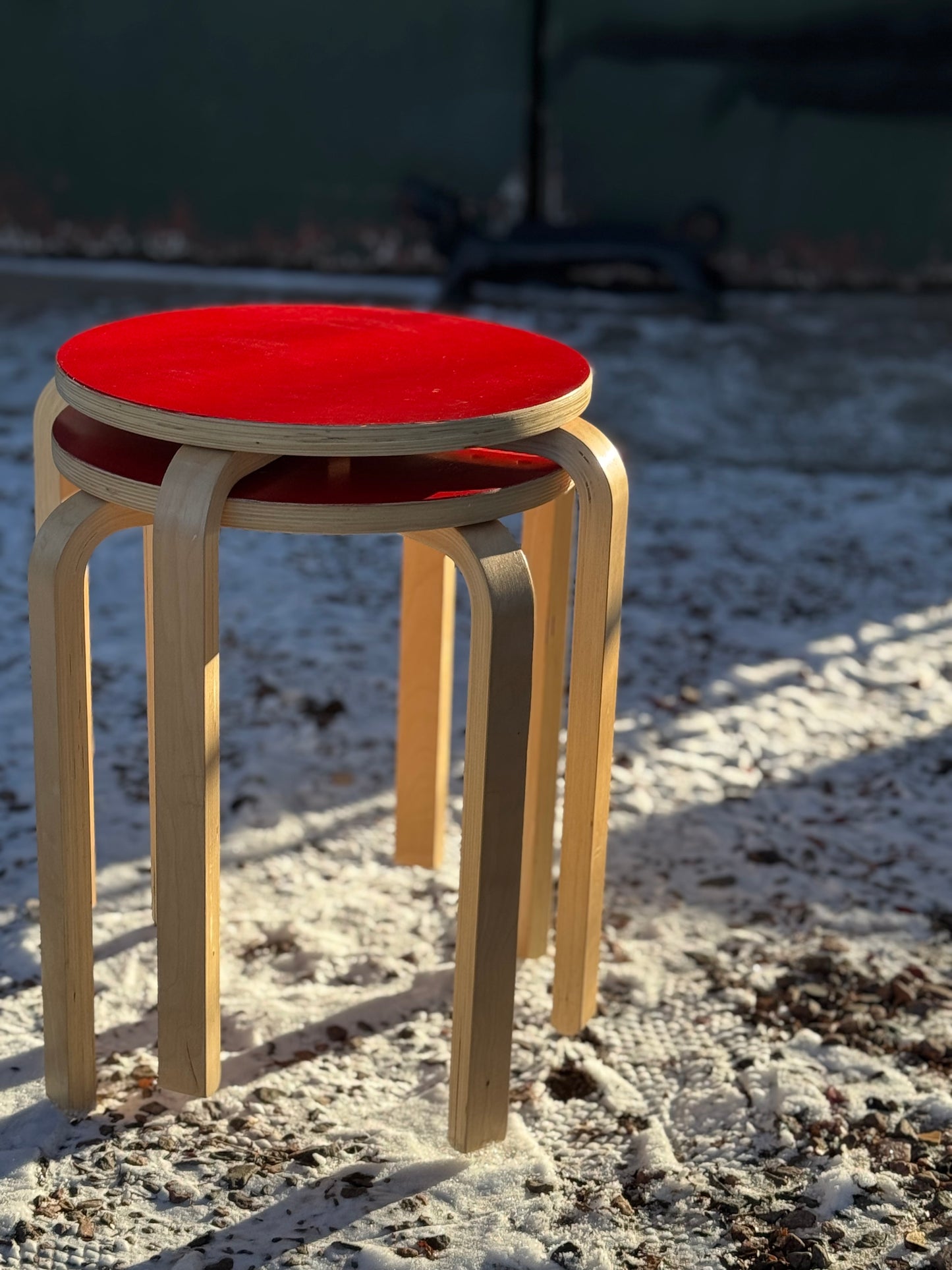 Bentwood Stools w/ Red Enamel Tops