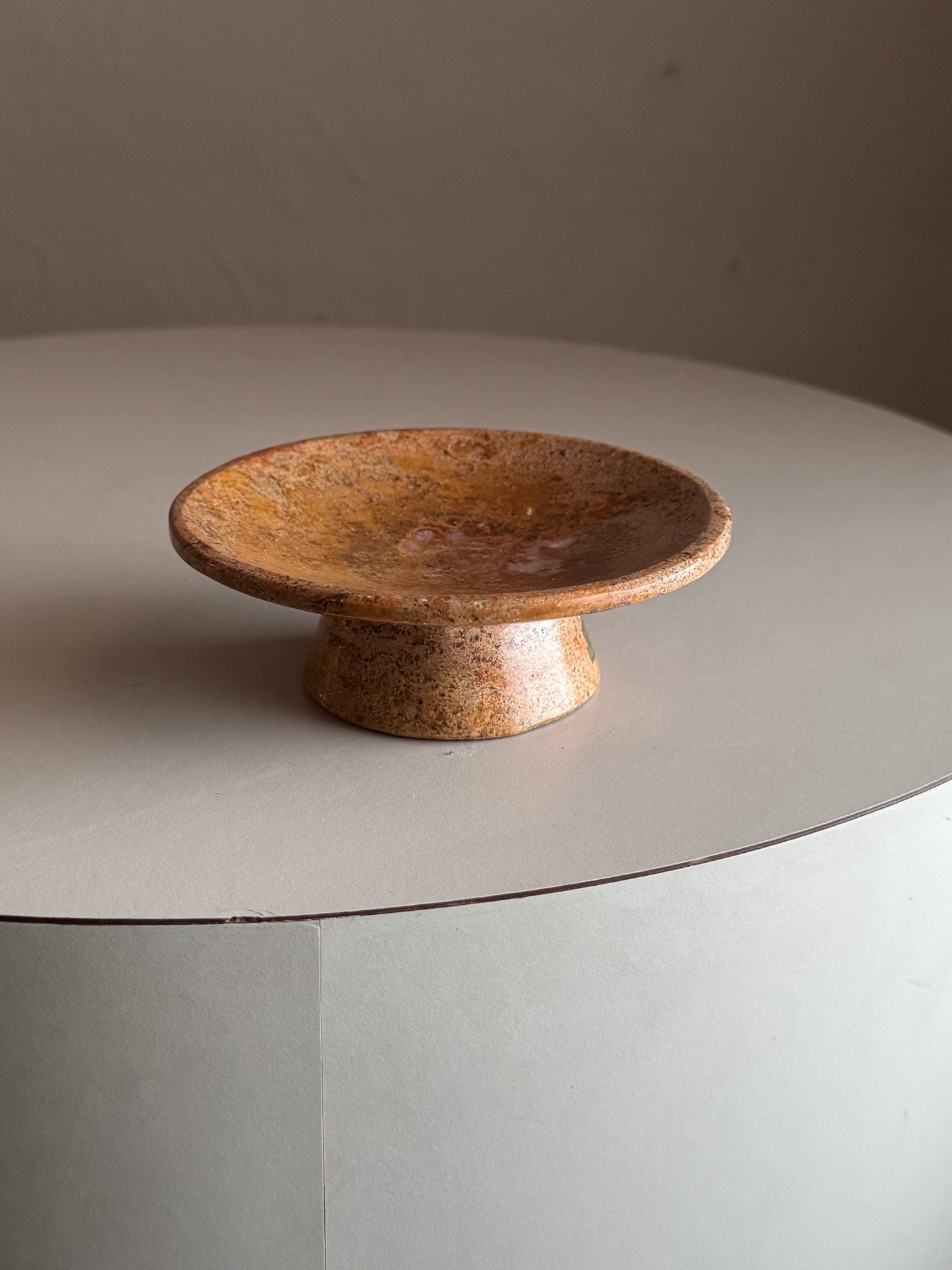Solid Travertine Marble Pedestal Dish