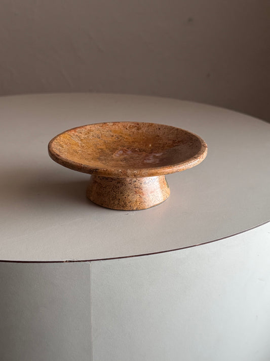 Solid Travertine Marble Pedestal Dish