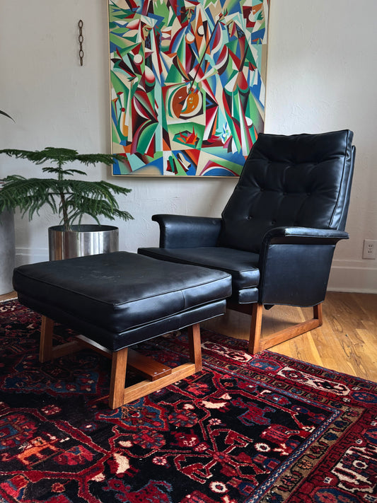 1960s Milo Baughman for Thayer Coggin Walnut Base Reclining Lounge Chair & Ottoman