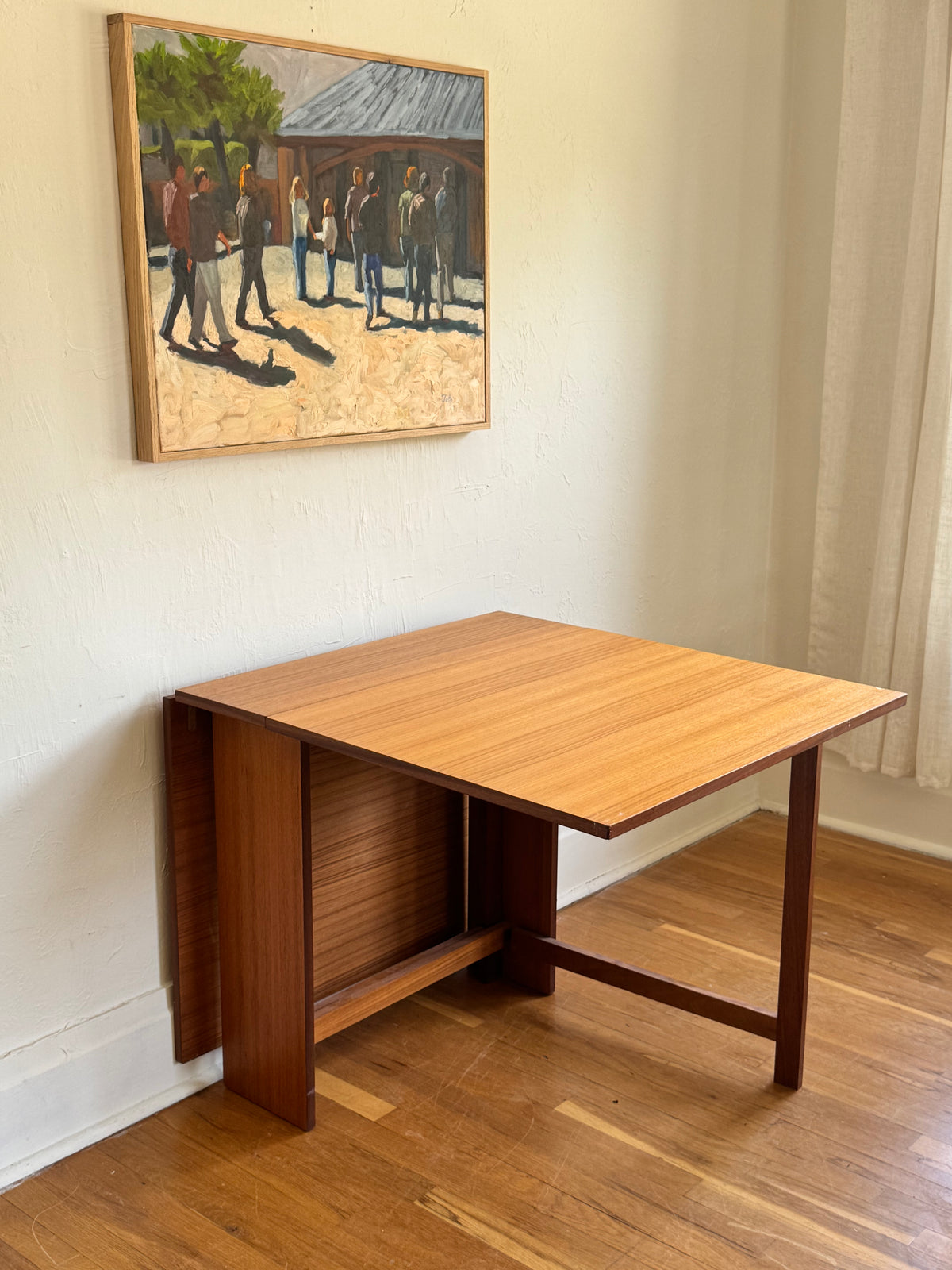 Danish Teak Flap-Leaf Hideaway Dining Table / Desk / Console