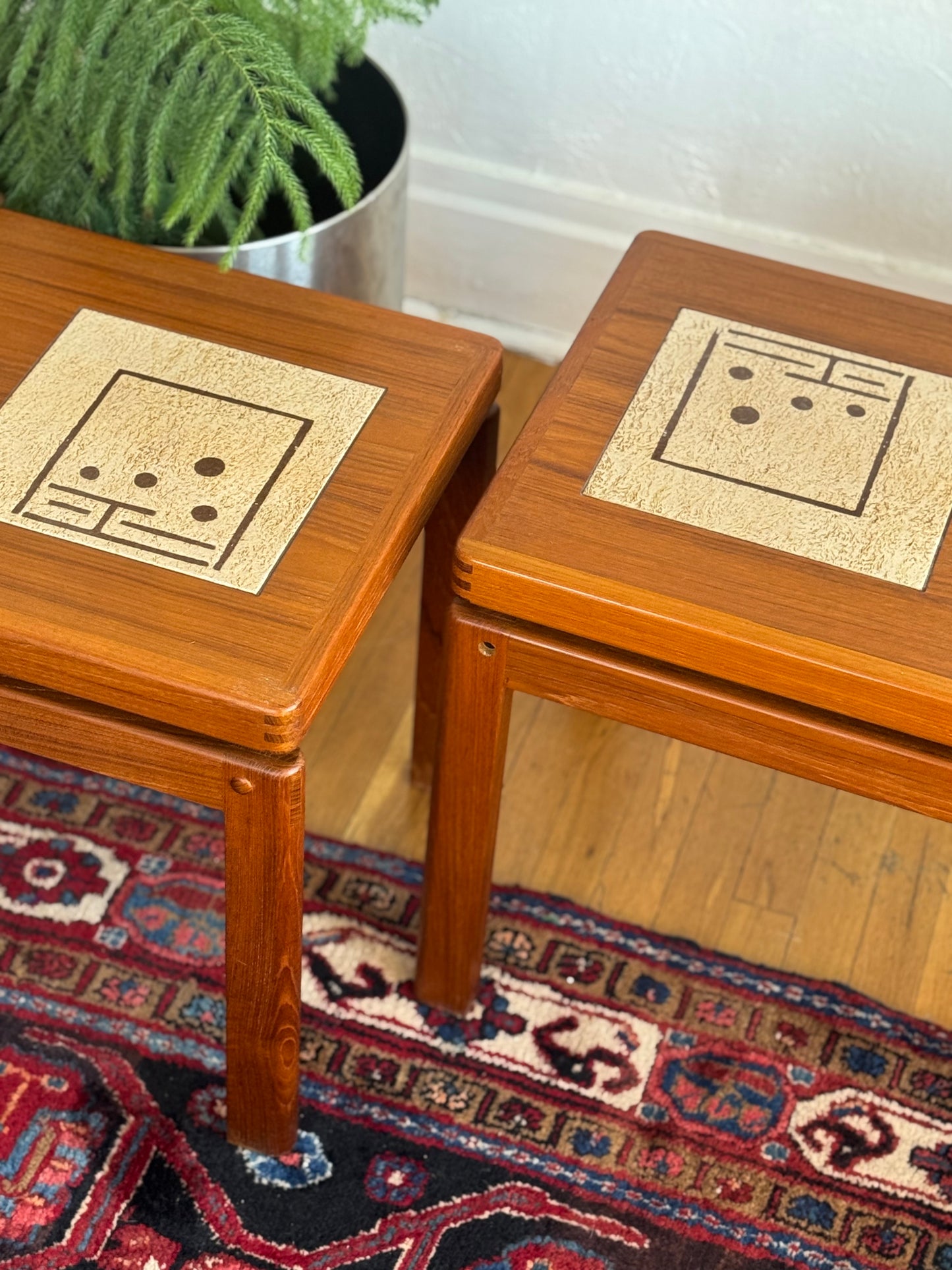 1960s HW Klein for Bramin Solid Teak Tile Inlay Table Set