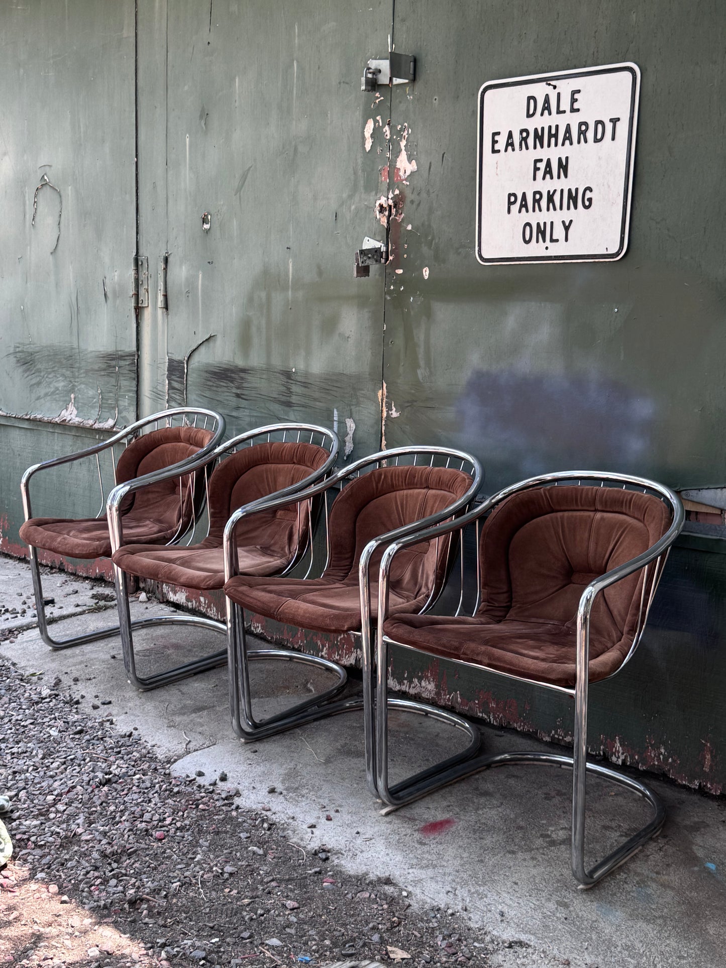 1970s Italian Brown Suede and Chrome Cantilever Dining Chairs by Gastone Rinaldi for Rima