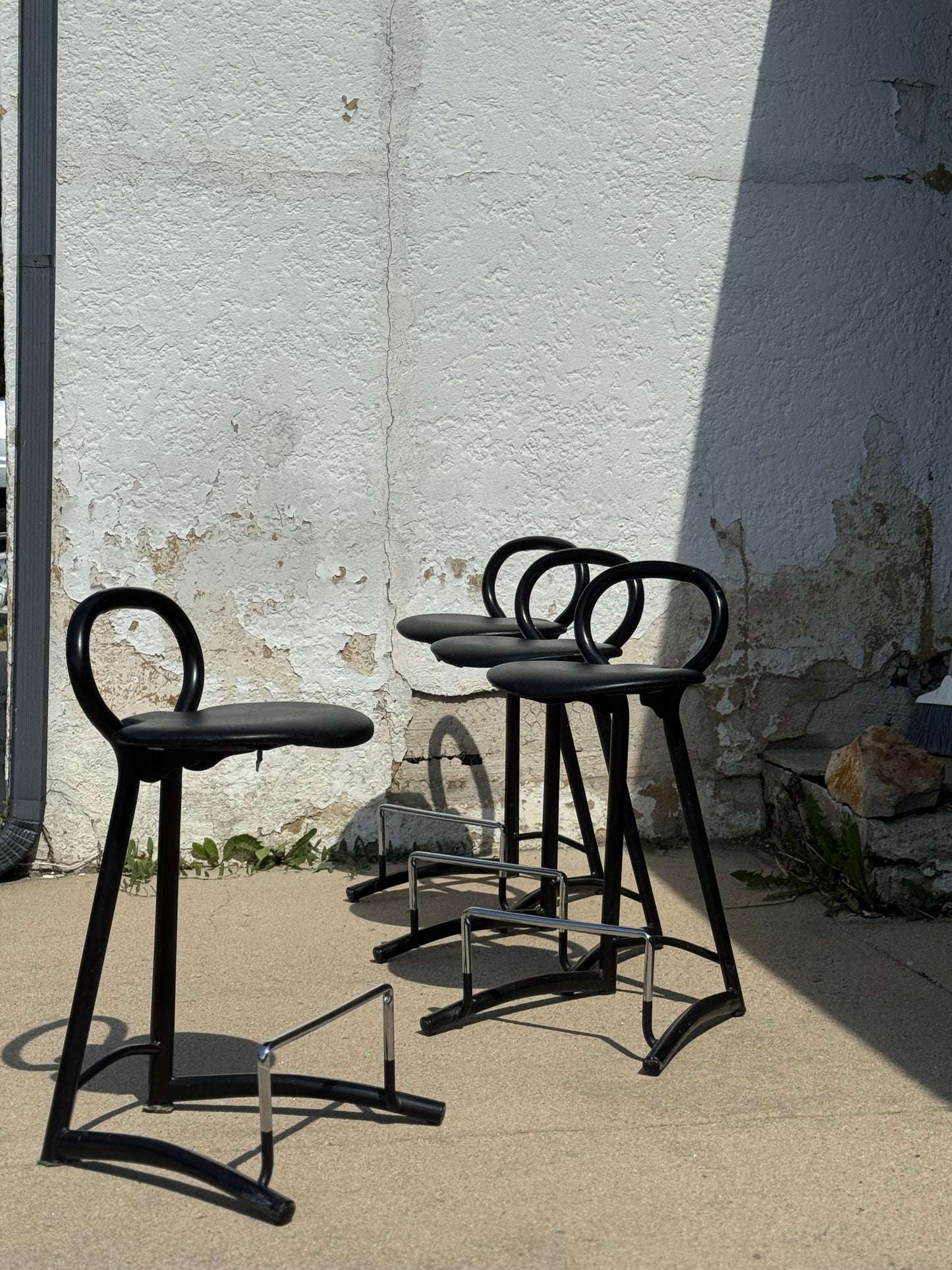 1980s Post Modern Leather Stool Set