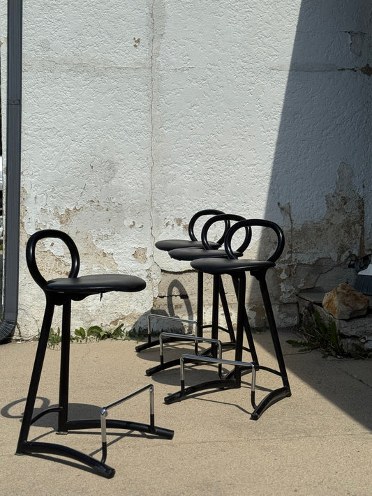 1980s Post Modern Leather Stool Set