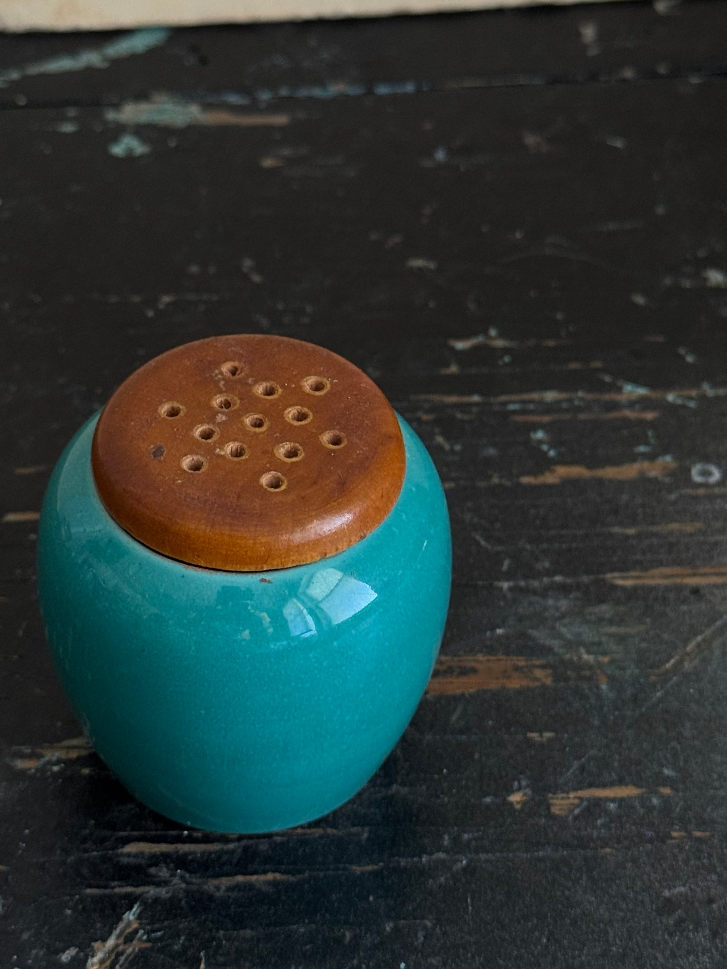 Swedish Ceramic and Teak Salt Shaker