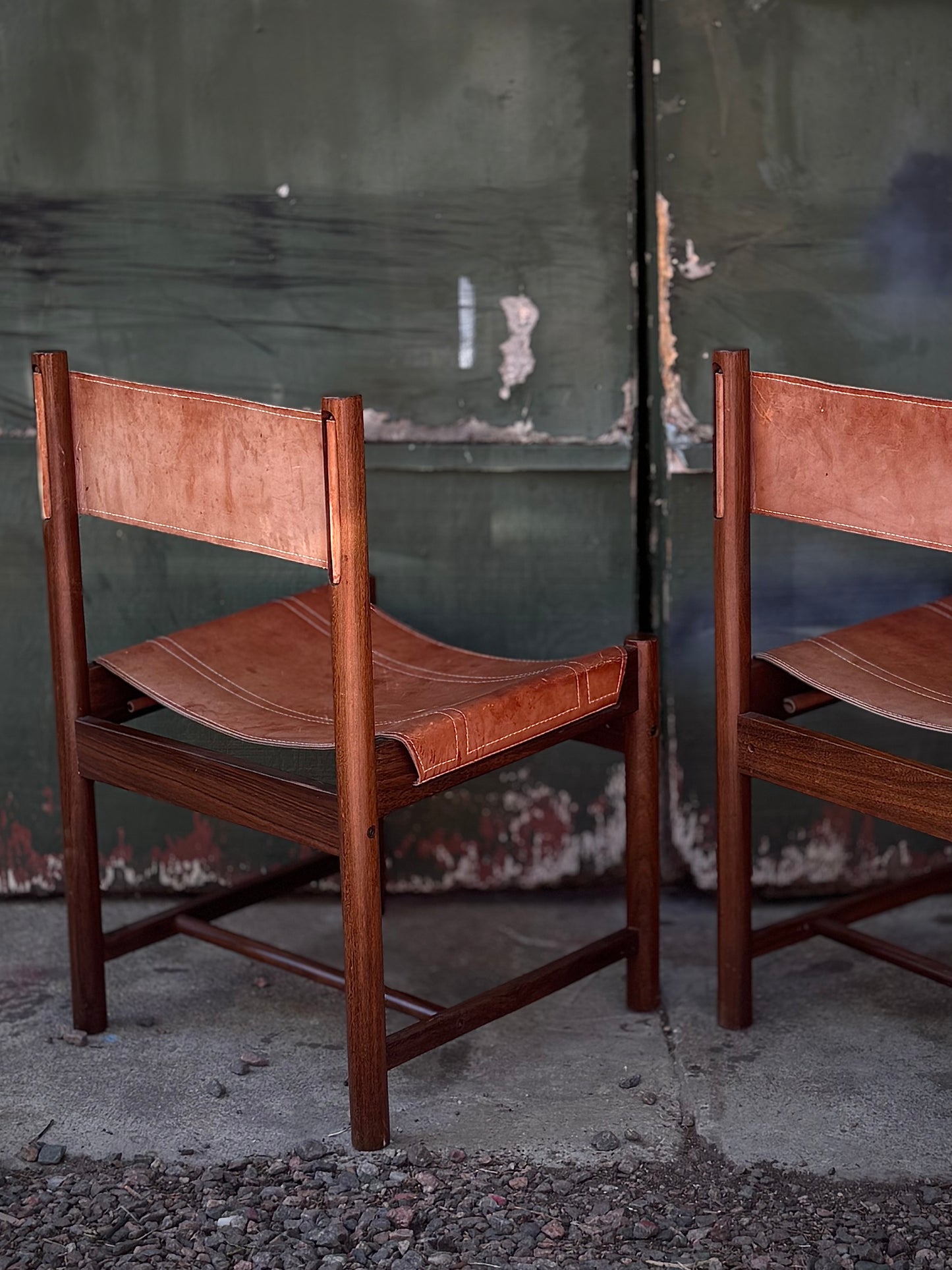 Leather Sling Dining Chairs by Michael Arnoult, 1970s