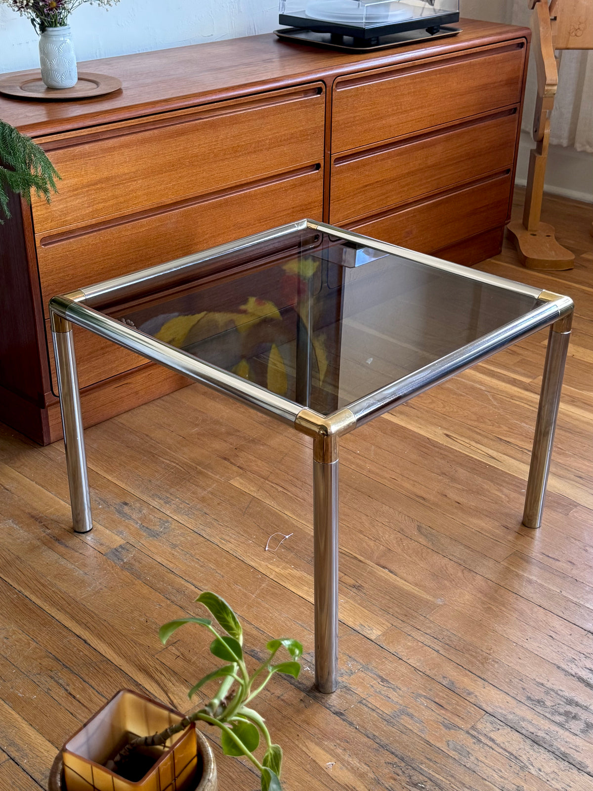 Vintage Chrome & Smoked Glass Coffee Table