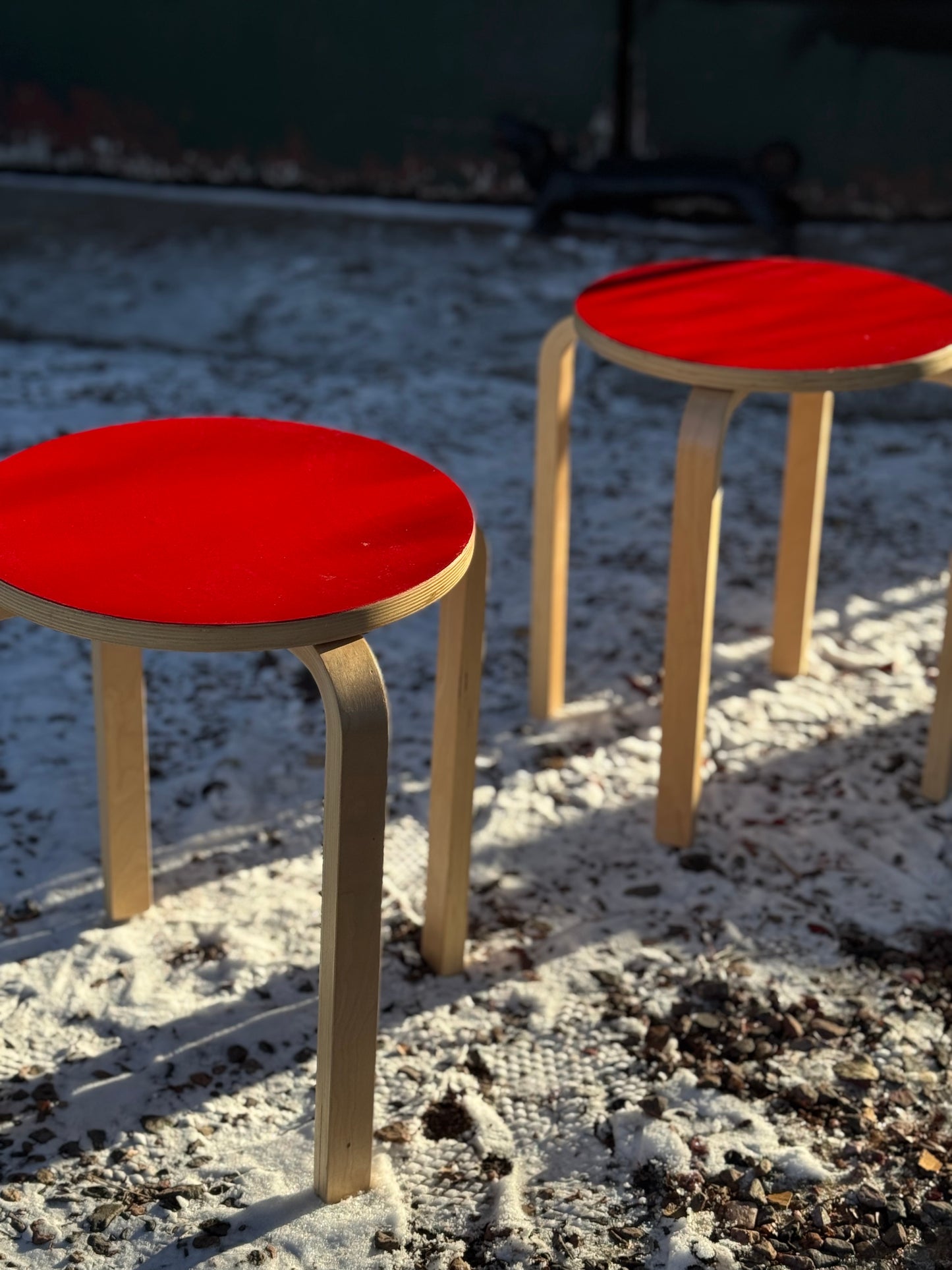 Bentwood Stools w/ Red Enamel Tops