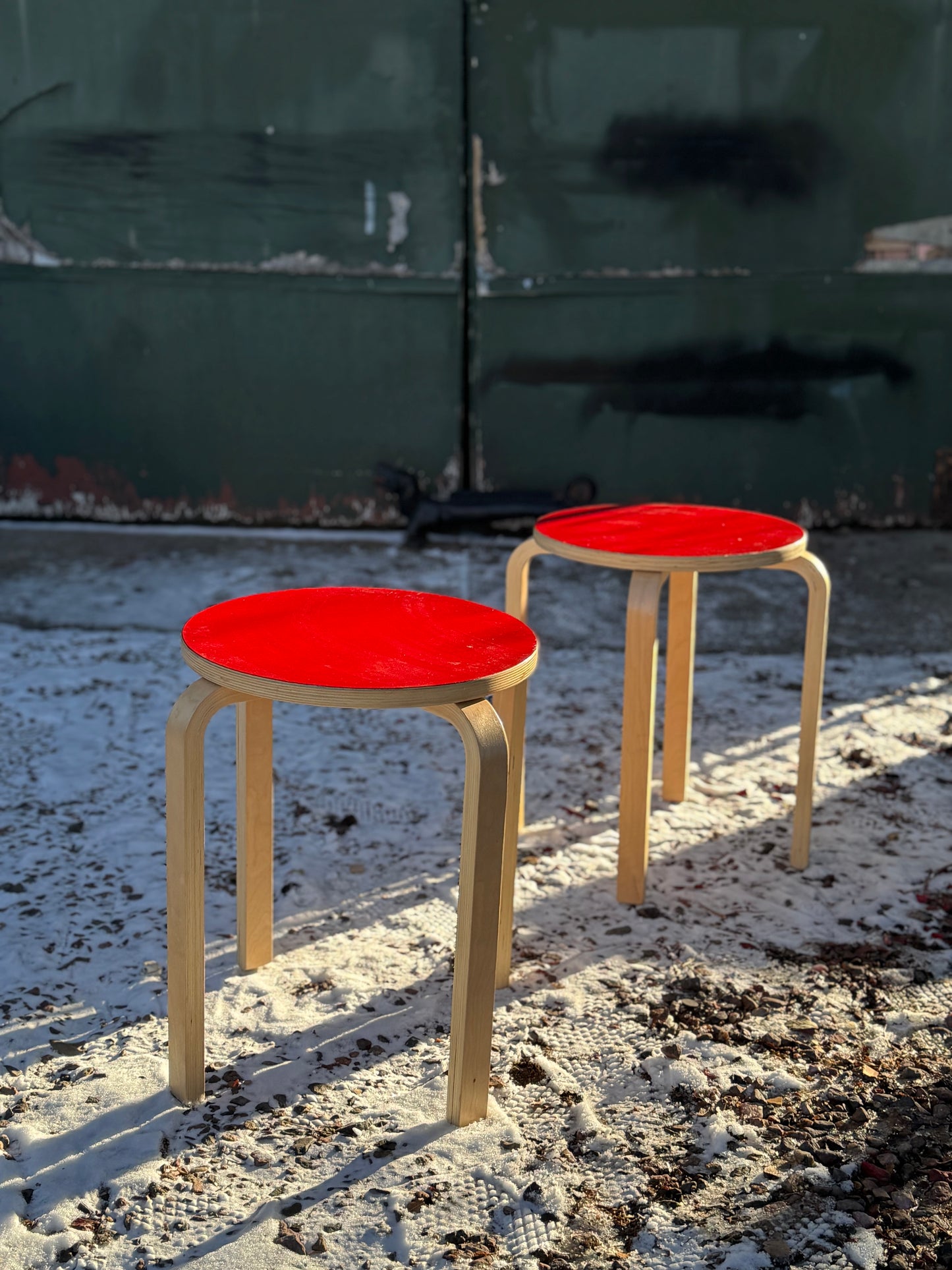 Bentwood Stools w/ Red Enamel Tops