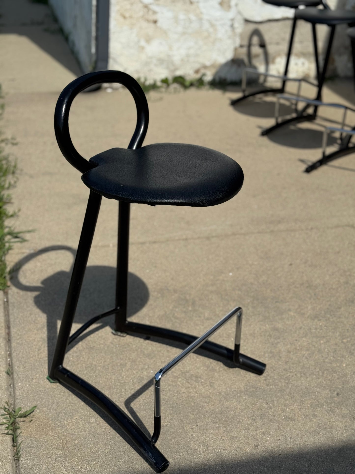 1980s Post Modern Leather Stool Set