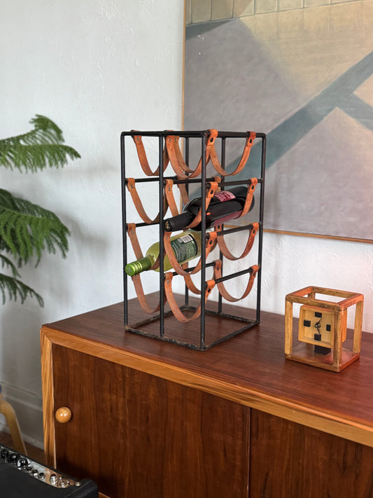 1950s Arthur Umanoff Iron & Leather Wine Rack