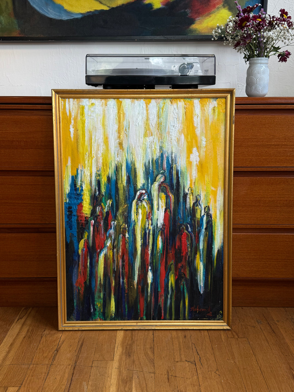 Mid Century Abstract Figural Oil Painting