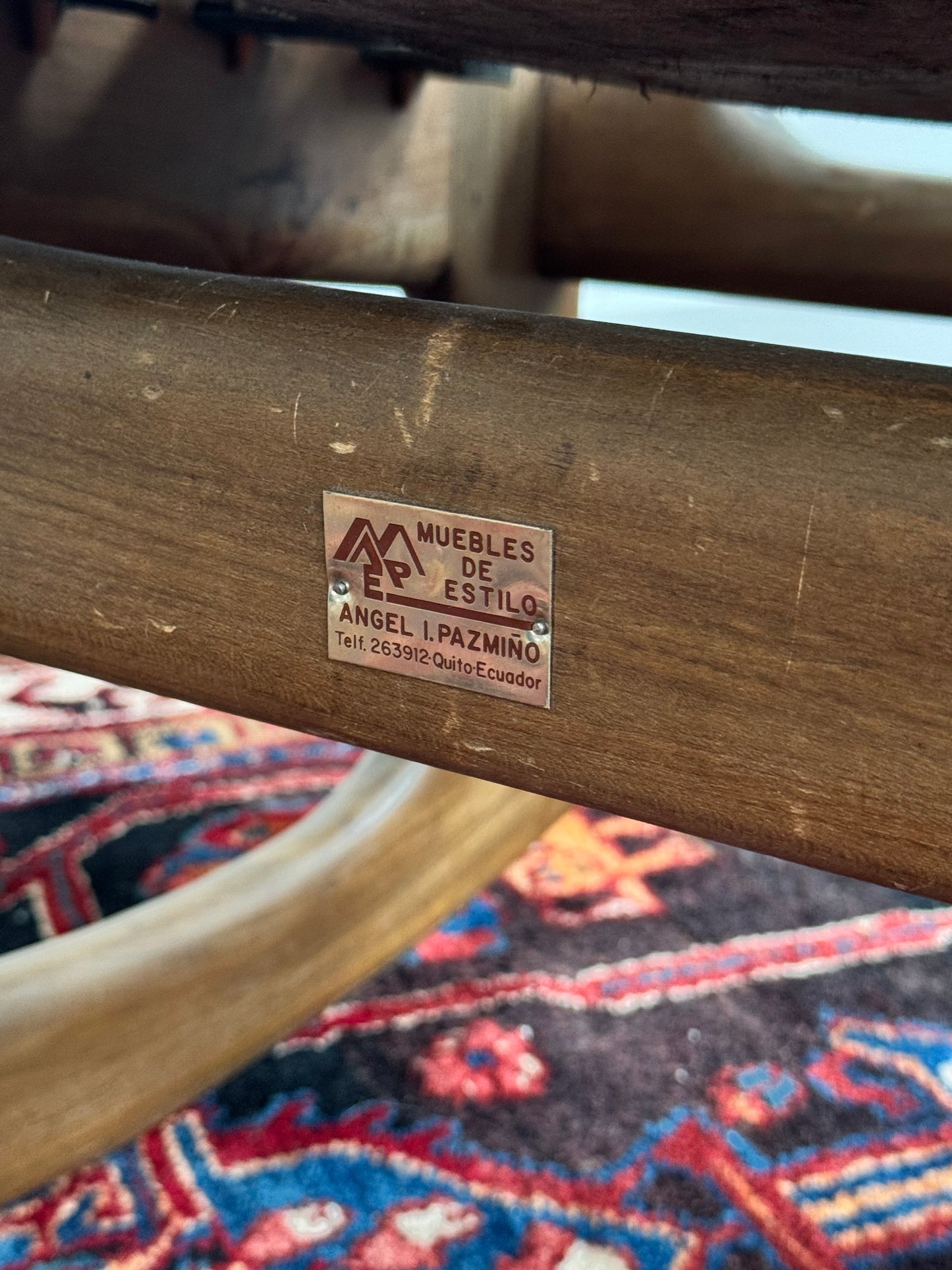 1960s Angel Pazmino Wood and Leather Sling Rocker